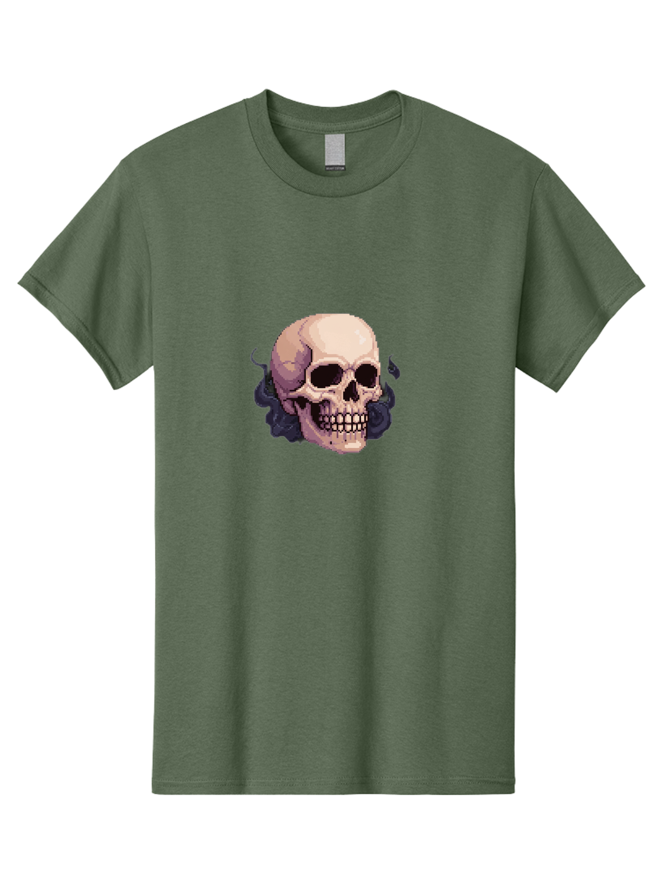Skull-With-Tentacles Men'S Graphic Tee, 100% Cotton, Comfortable Casual Summer Wear, Machine Washable, Pixel Art Skull, Human Skull, Smoke Effects, Dark Magic, Mysterious, Gothic Style, Spooky Atmosphere, Eerie, Halloween Theme Bad621