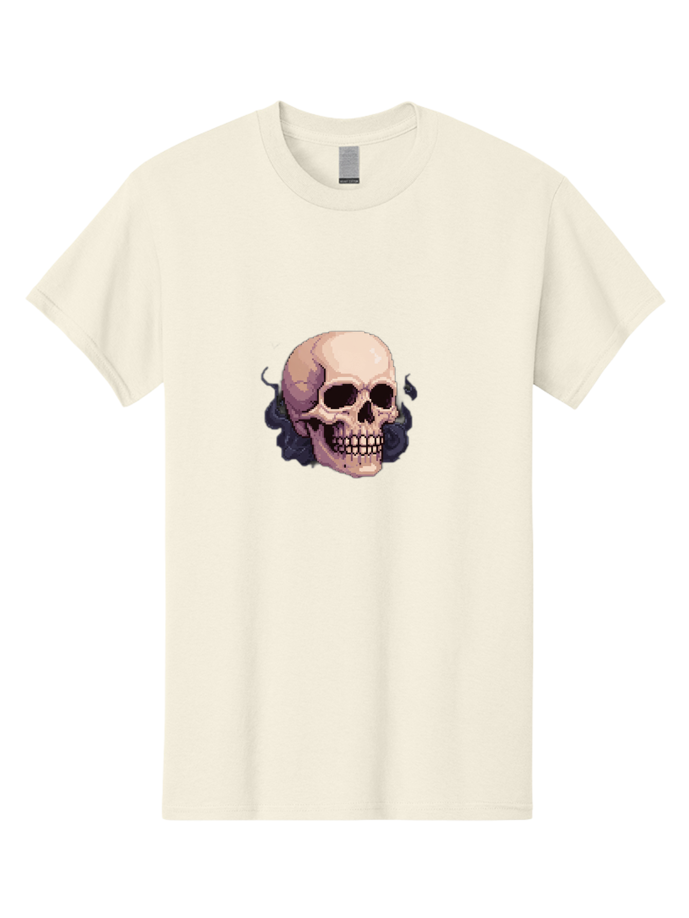 Skull-With-Tentacles Men'S Graphic Tee, 100% Cotton, Comfortable Casual Summer Wear, Machine Washable, Pixel Art Skull, Human Skull, Smoke Effects, Dark Magic, Mysterious, Gothic Style, Spooky Atmosphere, Eerie, Halloween Theme Bad621