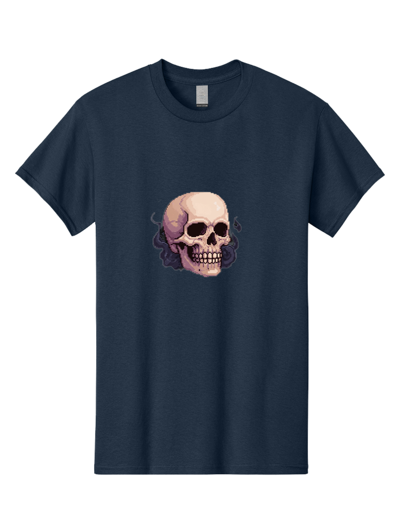 Skull-With-Tentacles Men'S Graphic Tee, 100% Cotton, Comfortable Casual Summer Wear, Machine Washable, Pixel Art Skull, Human Skull, Smoke Effects, Dark Magic, Mysterious, Gothic Style, Spooky Atmosphere, Eerie, Halloween Theme Bad621