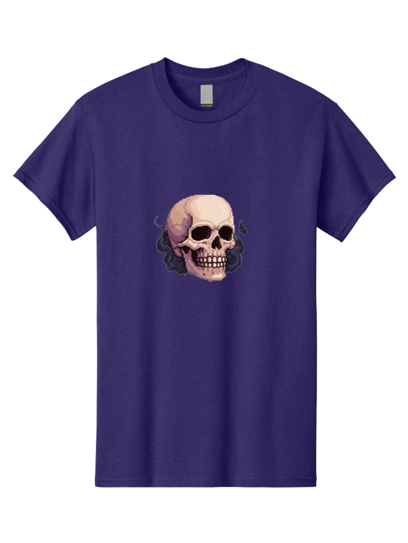 Skull-With-Tentacles Men'S Graphic Tee, 100% Cotton, Comfortable Casual Summer Wear, Machine Washable, Pixel Art Skull, Human Skull, Smoke Effects, Dark Magic, Mysterious, Gothic Style, Spooky Atmosphere, Eerie, Halloween Theme Bad621