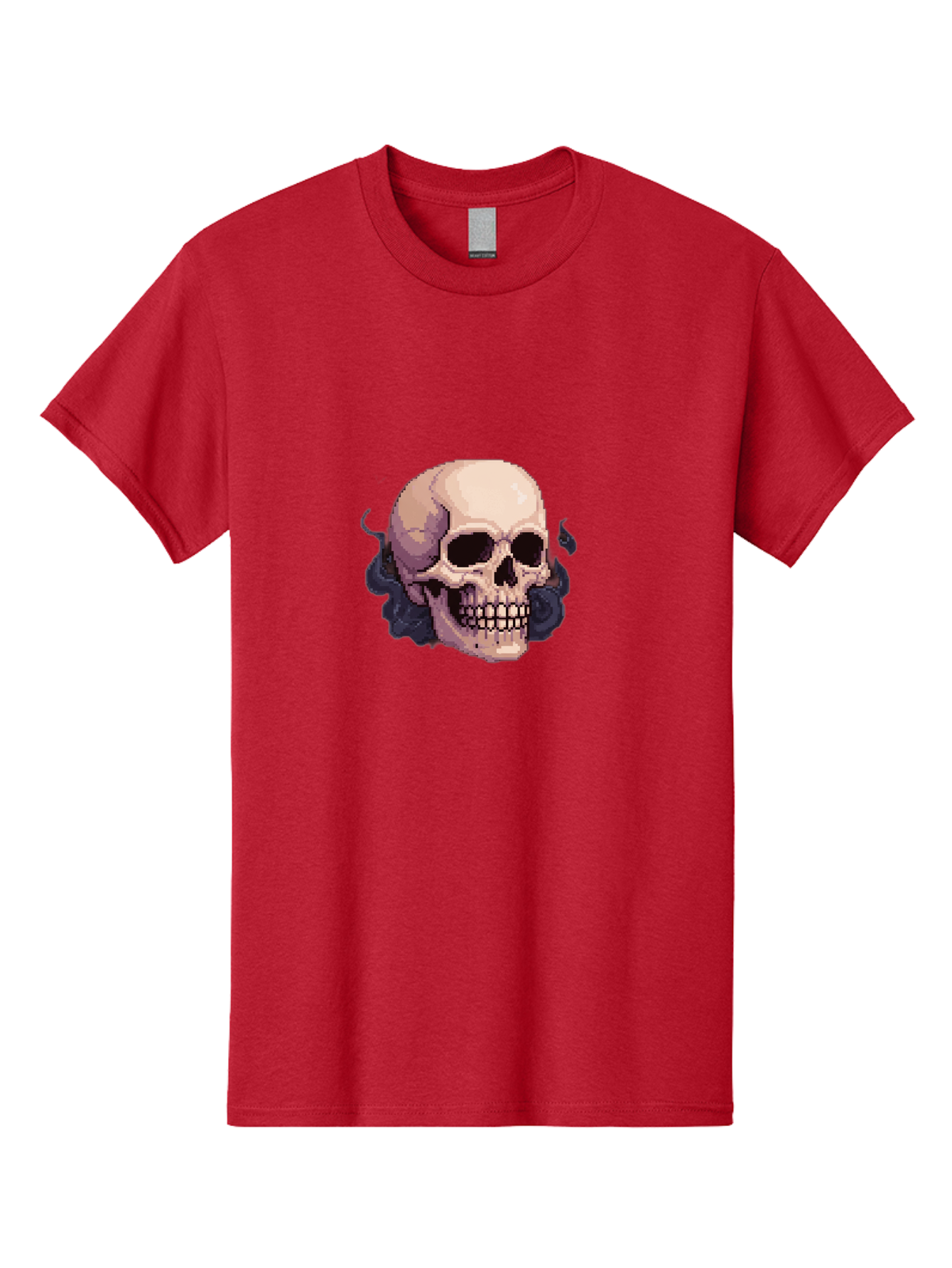 Skull-With-Tentacles Men'S Graphic Tee, 100% Cotton, Comfortable Casual Summer Wear, Machine Washable, Pixel Art Skull, Human Skull, Smoke Effects, Dark Magic, Mysterious, Gothic Style, Spooky Atmosphere, Eerie, Halloween Theme Bad621