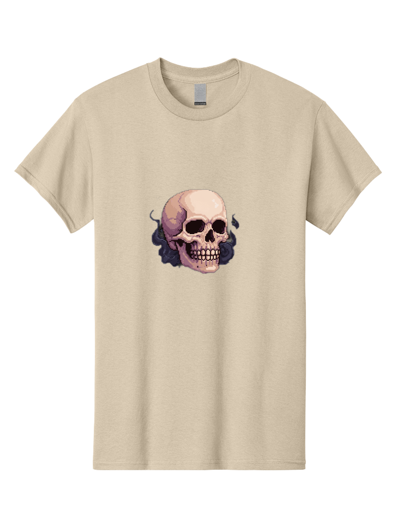 Skull-With-Tentacles Men'S Graphic Tee, 100% Cotton, Comfortable Casual Summer Wear, Machine Washable, Pixel Art Skull, Human Skull, Smoke Effects, Dark Magic, Mysterious, Gothic Style, Spooky Atmosphere, Eerie, Halloween Theme Bad621