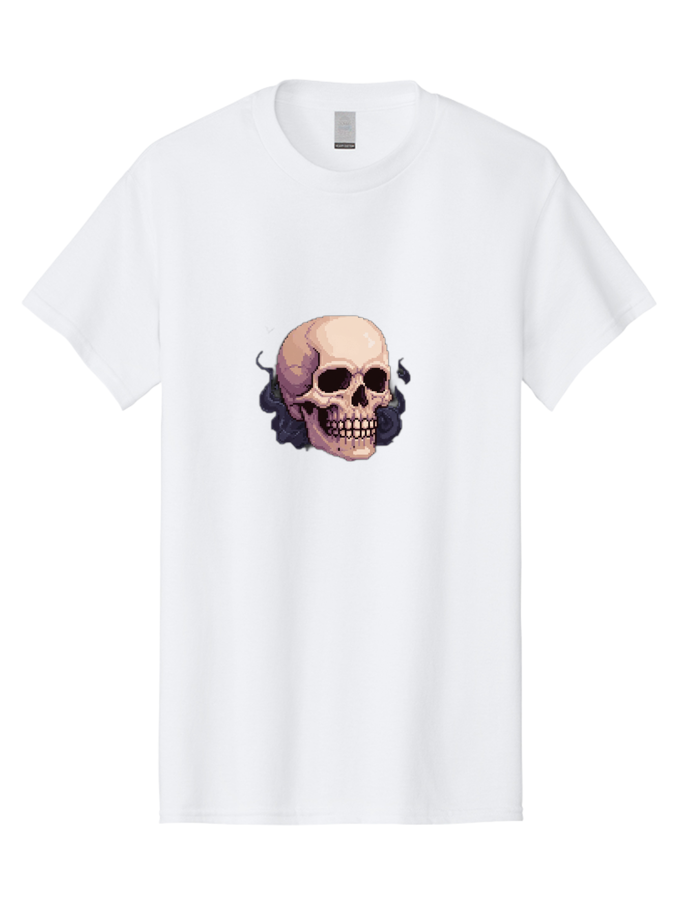 Skull-With-Tentacles Men'S Graphic Tee, 100% Cotton, Comfortable Casual Summer Wear, Machine Washable, Pixel Art Skull, Human Skull, Smoke Effects, Dark Magic, Mysterious, Gothic Style, Spooky Atmosphere, Eerie, Halloween Theme Bad621