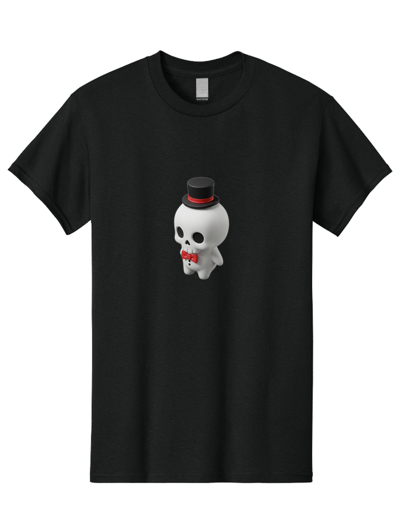 Skull-With-Top-Hat-1 Men'S Graphic Tee, 100% Cotton, Comfortable Casual Summer Wear, Machine Washable, Cartoon Skull, Top Hat, Red Bow Tie, Black Hatband, 3D Illustration, Gothic Style, Skull Character, Fashion Accessories, Stylish Skeleton Bad622