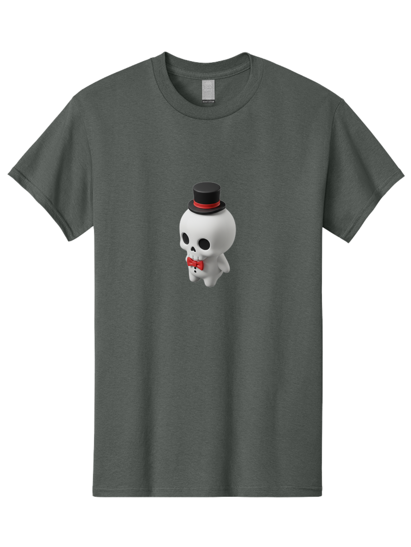 Skull-With-Top-Hat-1 Men'S Graphic Tee, 100% Cotton, Comfortable Casual Summer Wear, Machine Washable, Cartoon Skull, Top Hat, Red Bow Tie, Black Hatband, 3D Illustration, Gothic Style, Skull Character, Fashion Accessories, Stylish Skeleton Bad622