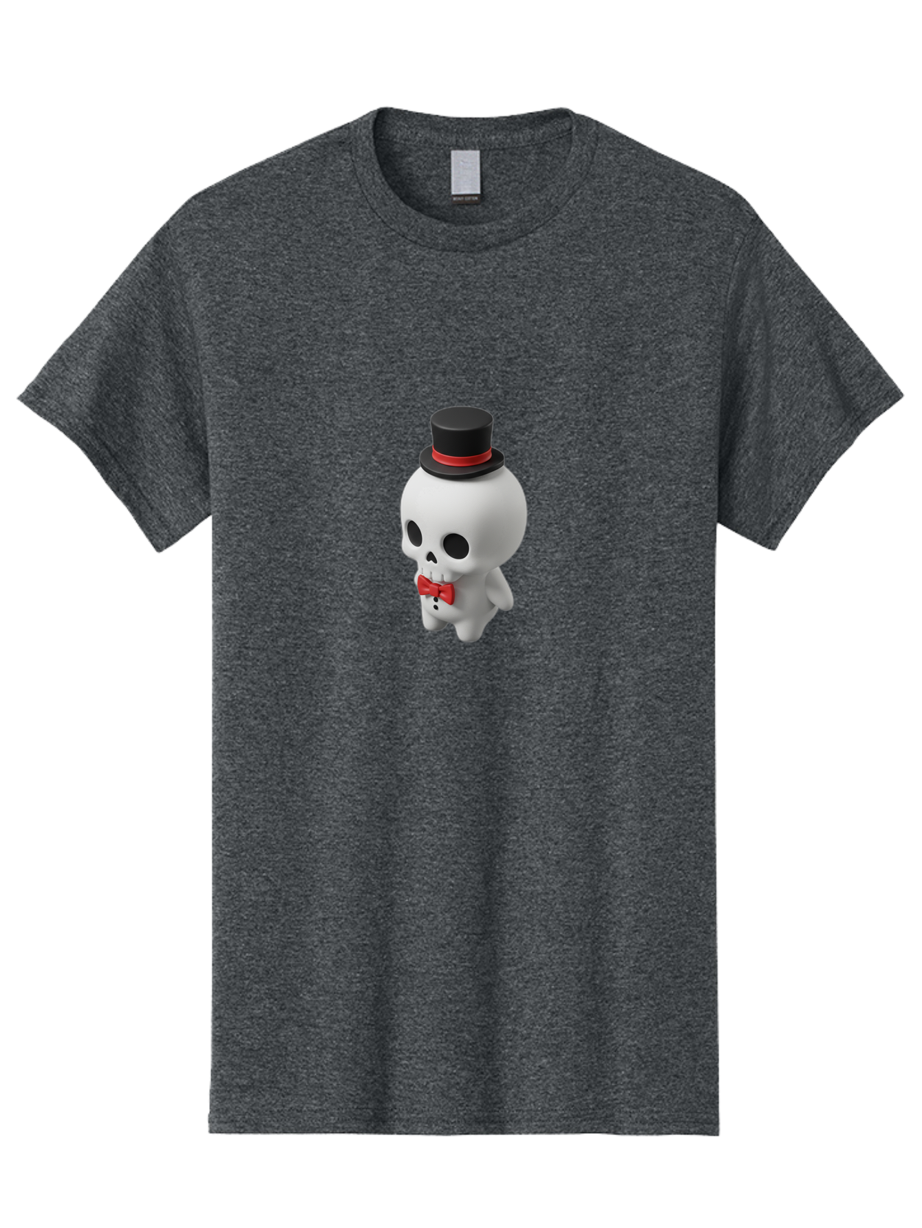 Skull-With-Top-Hat-1 Men'S Graphic Tee, 100% Cotton, Comfortable Casual Summer Wear, Machine Washable, Cartoon Skull, Top Hat, Red Bow Tie, Black Hatband, 3D Illustration, Gothic Style, Skull Character, Fashion Accessories, Stylish Skeleton Bad622