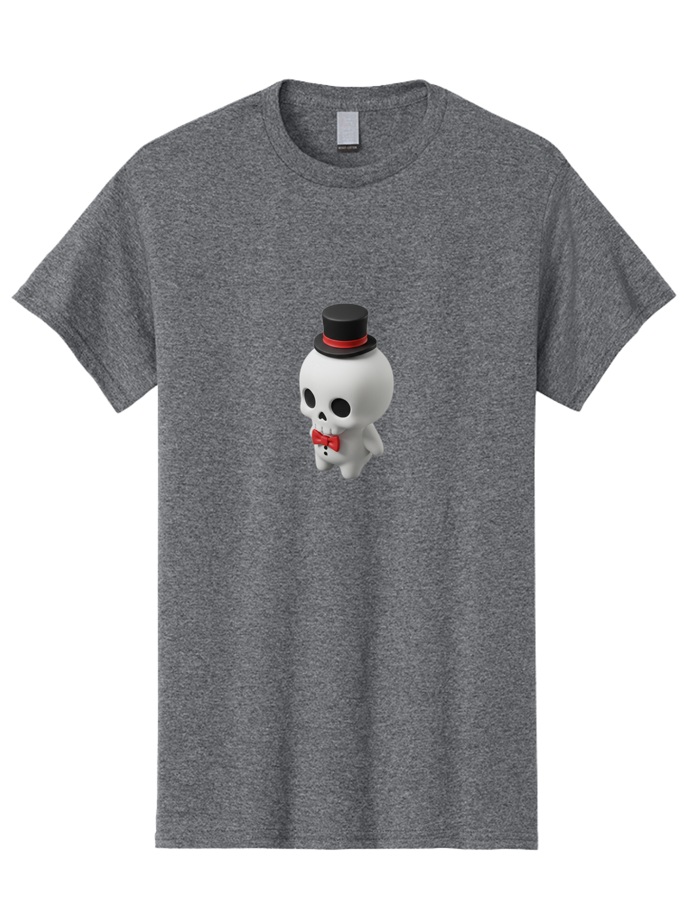 Skull-With-Top-Hat-1 Men'S Graphic Tee, 100% Cotton, Comfortable Casual Summer Wear, Machine Washable, Cartoon Skull, Top Hat, Red Bow Tie, Black Hatband, 3D Illustration, Gothic Style, Skull Character, Fashion Accessories, Stylish Skeleton Bad622