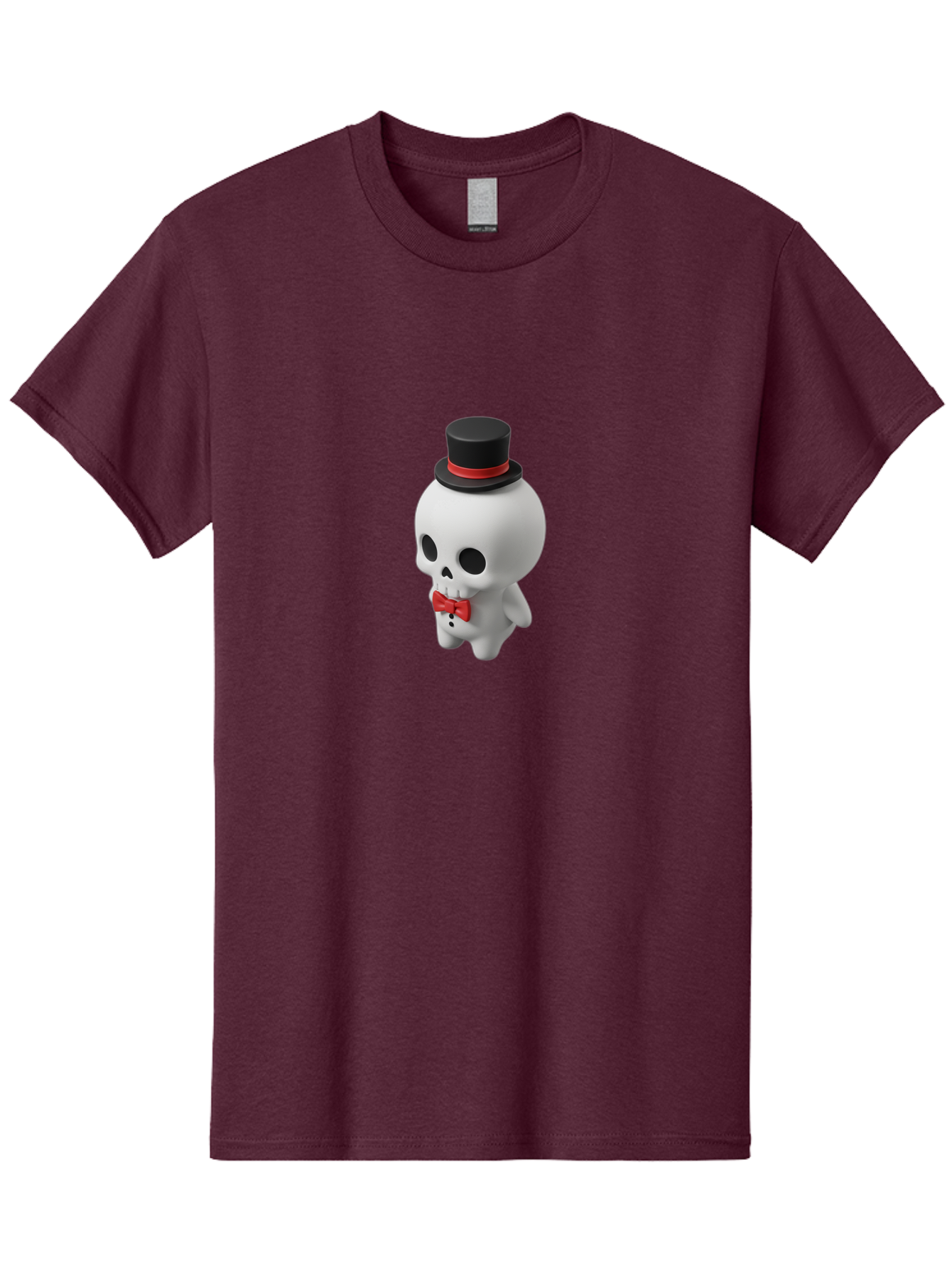 Skull-With-Top-Hat-1 Men'S Graphic Tee, 100% Cotton, Comfortable Casual Summer Wear, Machine Washable, Cartoon Skull, Top Hat, Red Bow Tie, Black Hatband, 3D Illustration, Gothic Style, Skull Character, Fashion Accessories, Stylish Skeleton Bad622