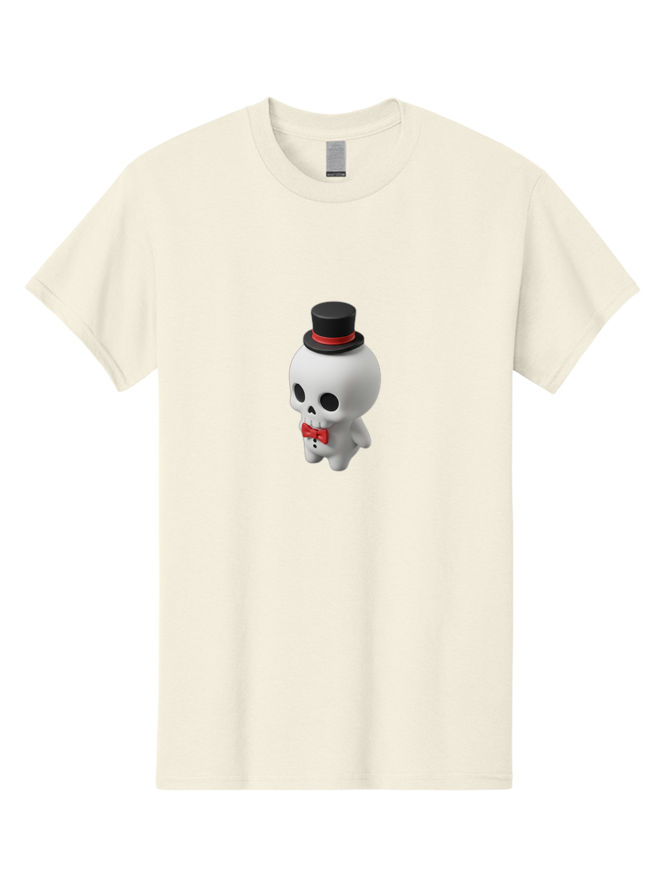 Skull-With-Top-Hat-1 Men'S Graphic Tee, 100% Cotton, Comfortable Casual Summer Wear, Machine Washable, Cartoon Skull, Top Hat, Red Bow Tie, Black Hatband, 3D Illustration, Gothic Style, Skull Character, Fashion Accessories, Stylish Skeleton Bad622