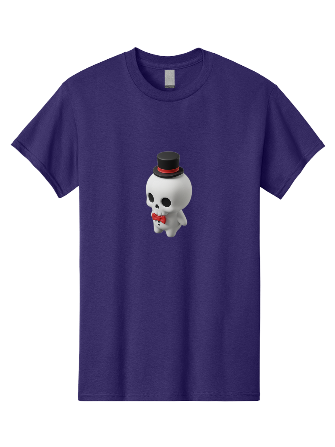 Skull-With-Top-Hat-1 Men'S Graphic Tee, 100% Cotton, Comfortable Casual Summer Wear, Machine Washable, Cartoon Skull, Top Hat, Red Bow Tie, Black Hatband, 3D Illustration, Gothic Style, Skull Character, Fashion Accessories, Stylish Skeleton Bad622