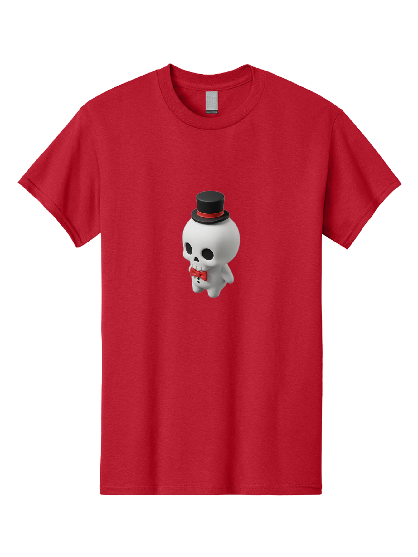 Skull-With-Top-Hat-1 Men'S Graphic Tee, 100% Cotton, Comfortable Casual Summer Wear, Machine Washable, Cartoon Skull, Top Hat, Red Bow Tie, Black Hatband, 3D Illustration, Gothic Style, Skull Character, Fashion Accessories, Stylish Skeleton Bad622