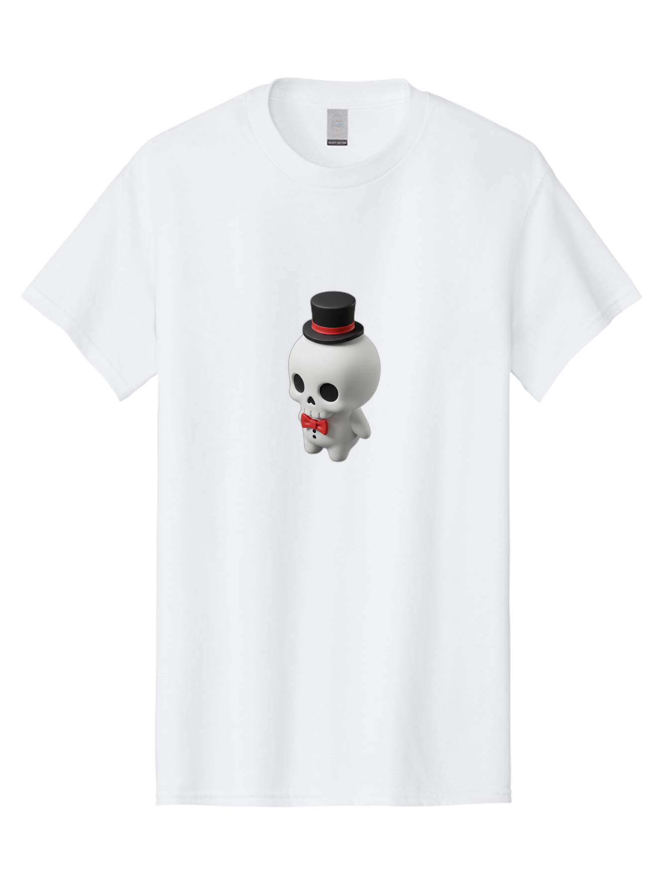 Skull-With-Top-Hat-1 Men'S Graphic Tee, 100% Cotton, Comfortable Casual Summer Wear, Machine Washable, Cartoon Skull, Top Hat, Red Bow Tie, Black Hatband, 3D Illustration, Gothic Style, Skull Character, Fashion Accessories, Stylish Skeleton Bad622