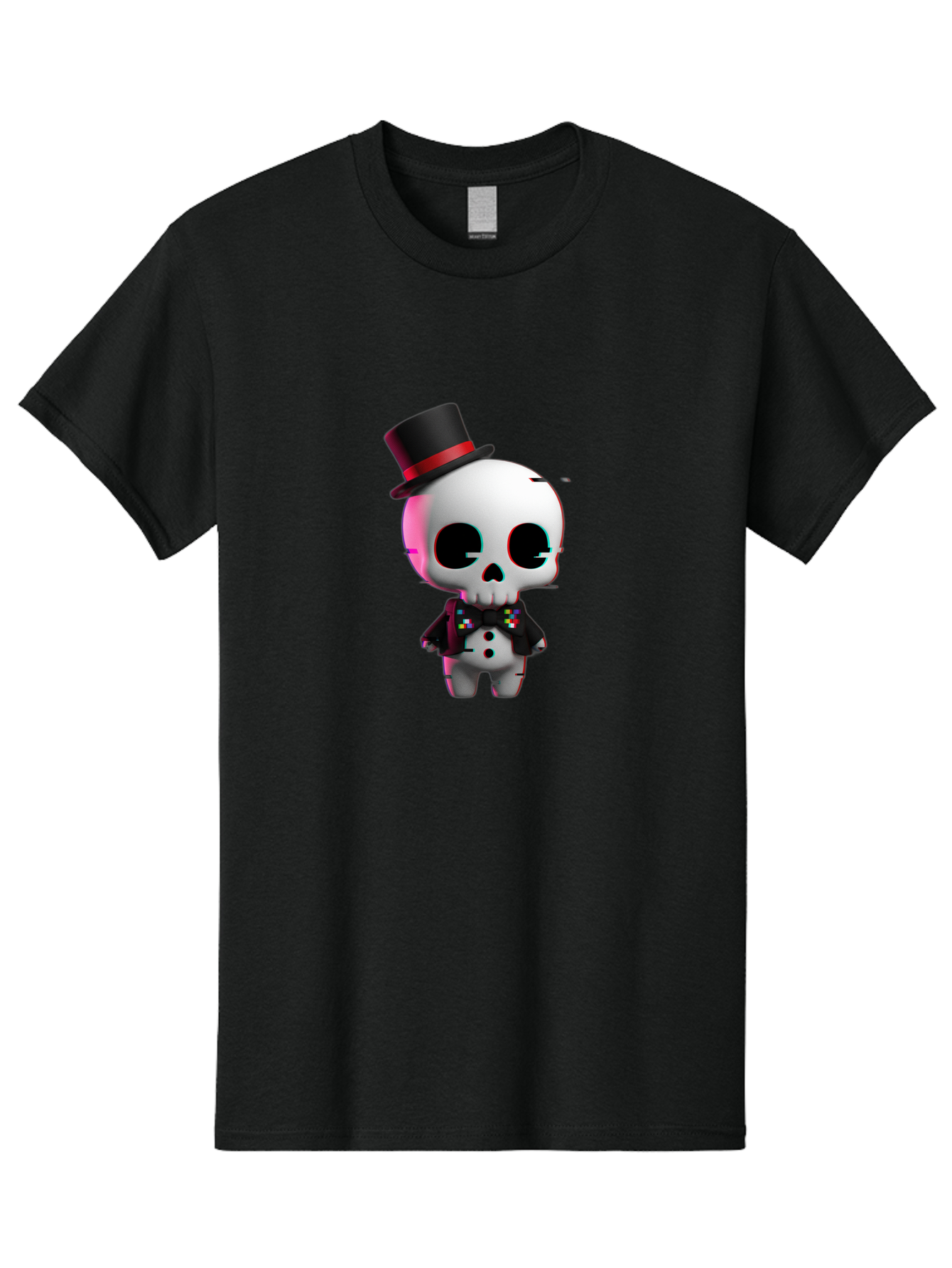 Skull-With-Top-Hat-And-Bow-Tie-1 Men'S Graphic Tee, 100% Cotton, Comfortable Casual Summer Wear, Machine Washable, 3D Rendered Skull, Top Hat And Bow Tie, Gothic Style, Digital Art, Skeleton Character, Colorful Bow Tie, Black Hat, Spooky Chic, Bad623