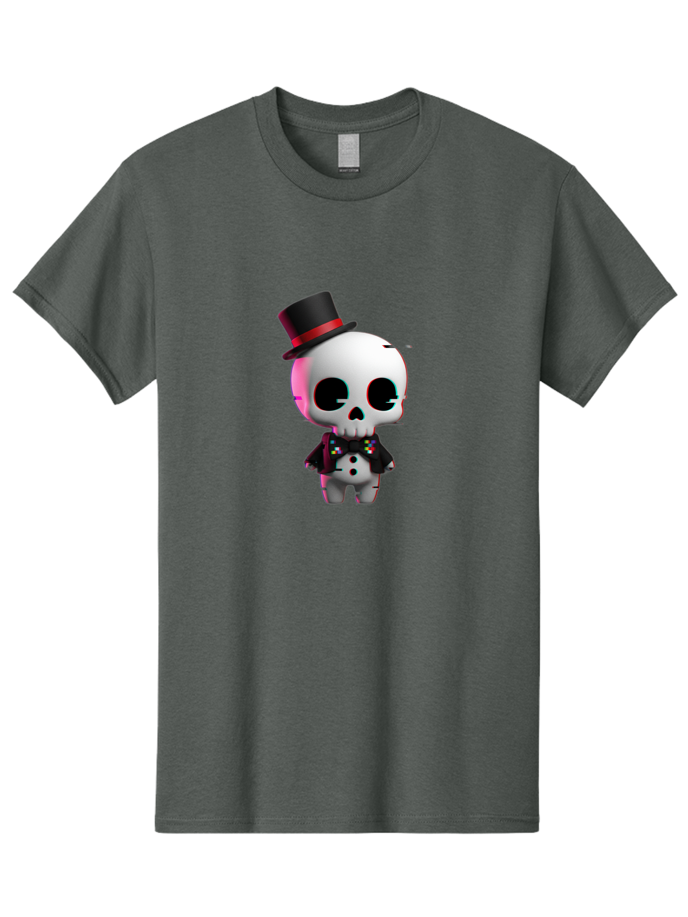 Skull-With-Top-Hat-And-Bow-Tie-1 Men'S Graphic Tee, 100% Cotton, Comfortable Casual Summer Wear, Machine Washable, 3D Rendered Skull, Top Hat And Bow Tie, Gothic Style, Digital Art, Skeleton Character, Colorful Bow Tie, Black Hat, Spooky Chic, Bad623