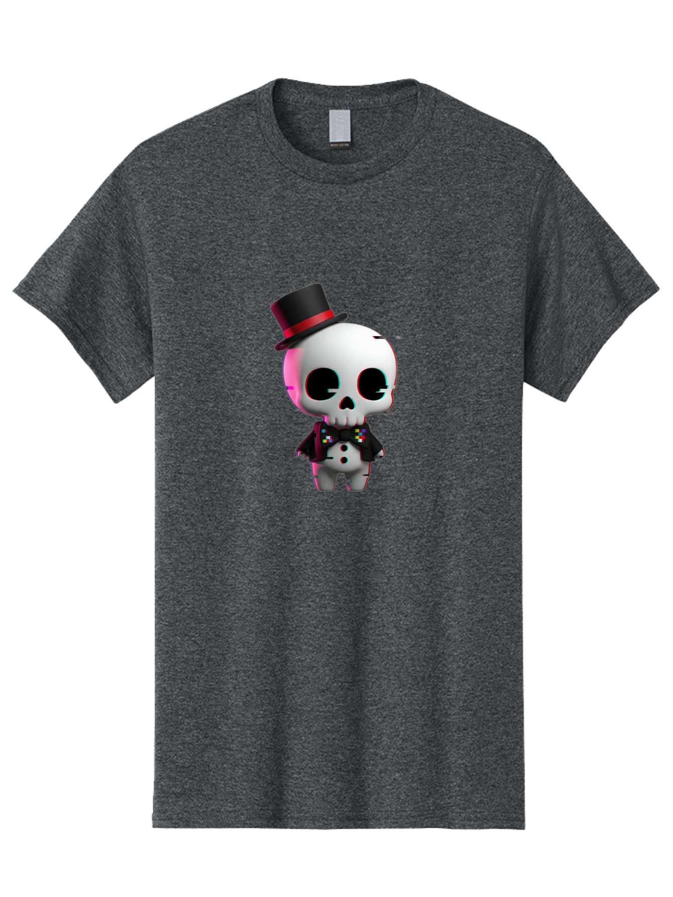 Skull-With-Top-Hat-And-Bow-Tie-1 Men'S Graphic Tee, 100% Cotton, Comfortable Casual Summer Wear, Machine Washable, 3D Rendered Skull, Top Hat And Bow Tie, Gothic Style, Digital Art, Skeleton Character, Colorful Bow Tie, Black Hat, Spooky Chic, Bad623