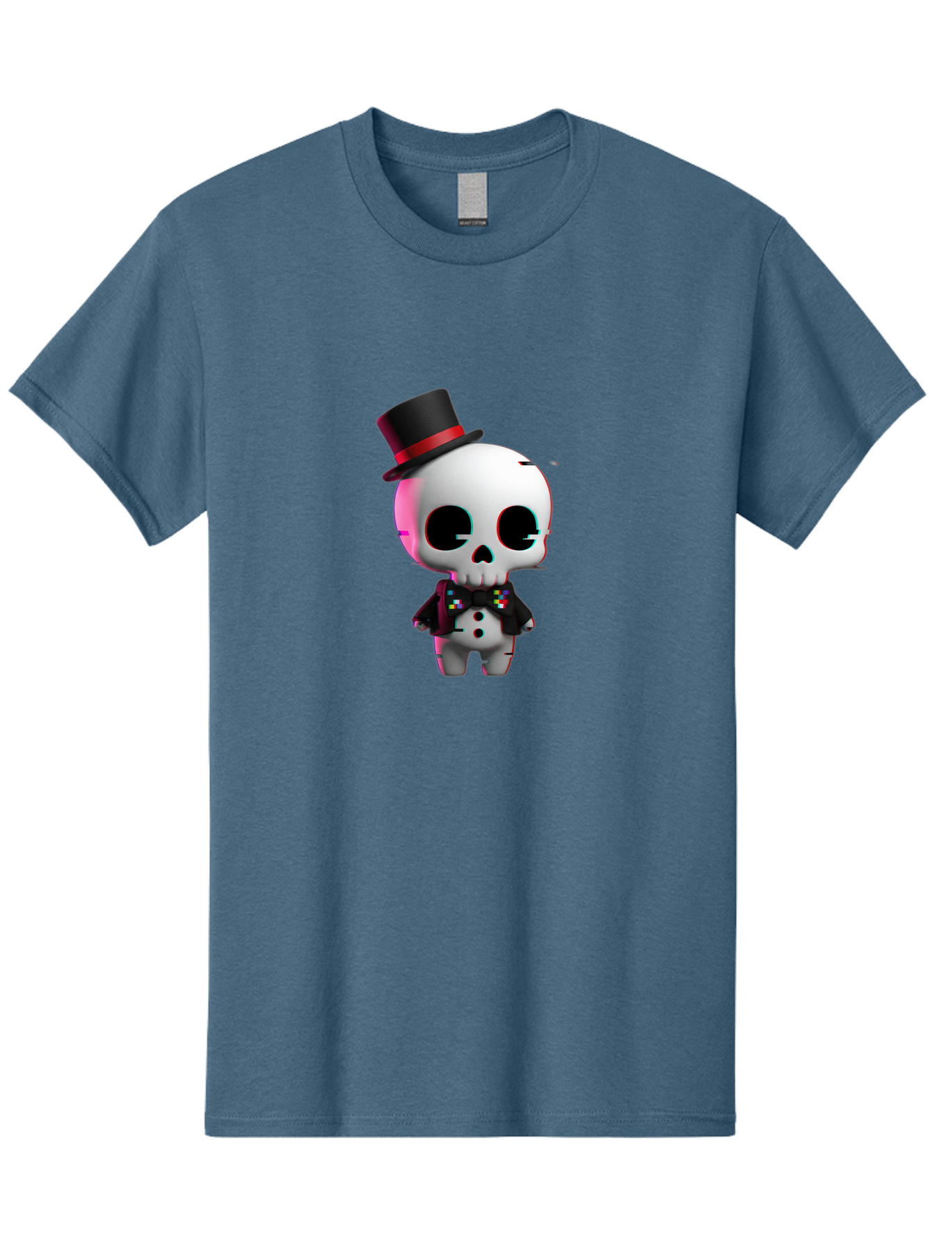 Skull-With-Top-Hat-And-Bow-Tie-1 Men'S Graphic Tee, 100% Cotton, Comfortable Casual Summer Wear, Machine Washable, 3D Rendered Skull, Top Hat And Bow Tie, Gothic Style, Digital Art, Skeleton Character, Colorful Bow Tie, Black Hat, Spooky Chic, Bad623