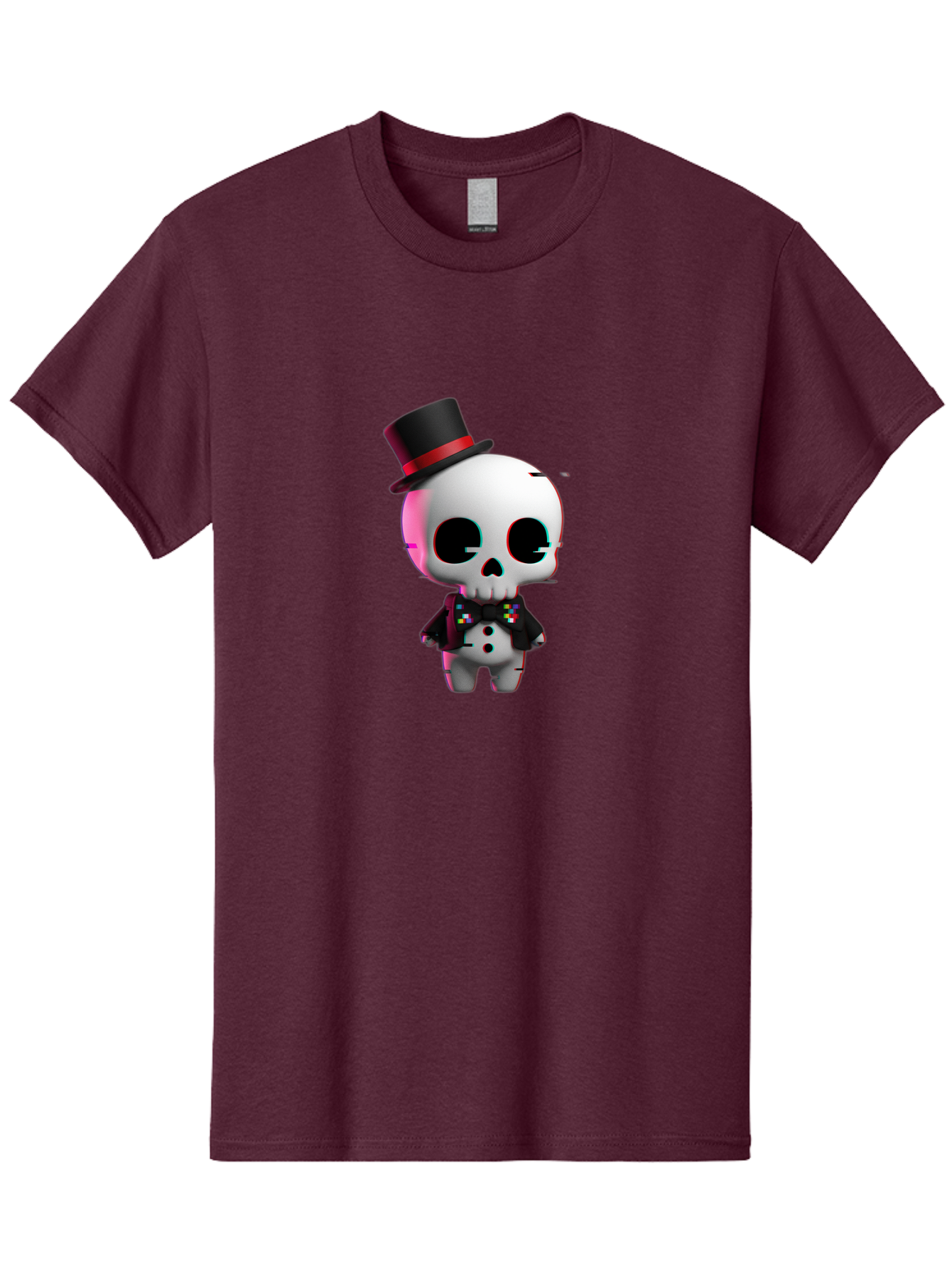 Skull-With-Top-Hat-And-Bow-Tie-1 Men'S Graphic Tee, 100% Cotton, Comfortable Casual Summer Wear, Machine Washable, 3D Rendered Skull, Top Hat And Bow Tie, Gothic Style, Digital Art, Skeleton Character, Colorful Bow Tie, Black Hat, Spooky Chic, Bad623