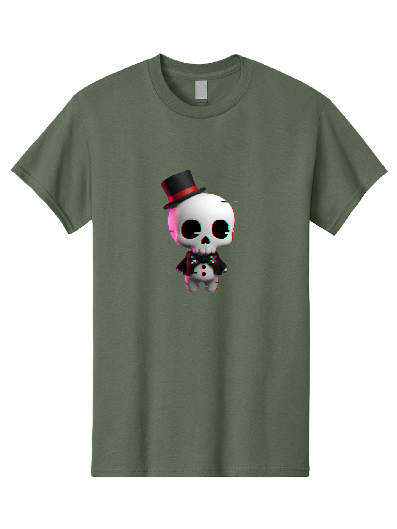 Skull-With-Top-Hat-And-Bow-Tie-1 Men'S Graphic Tee, 100% Cotton, Comfortable Casual Summer Wear, Machine Washable, 3D Rendered Skull, Top Hat And Bow Tie, Gothic Style, Digital Art, Skeleton Character, Colorful Bow Tie, Black Hat, Spooky Chic, Bad623