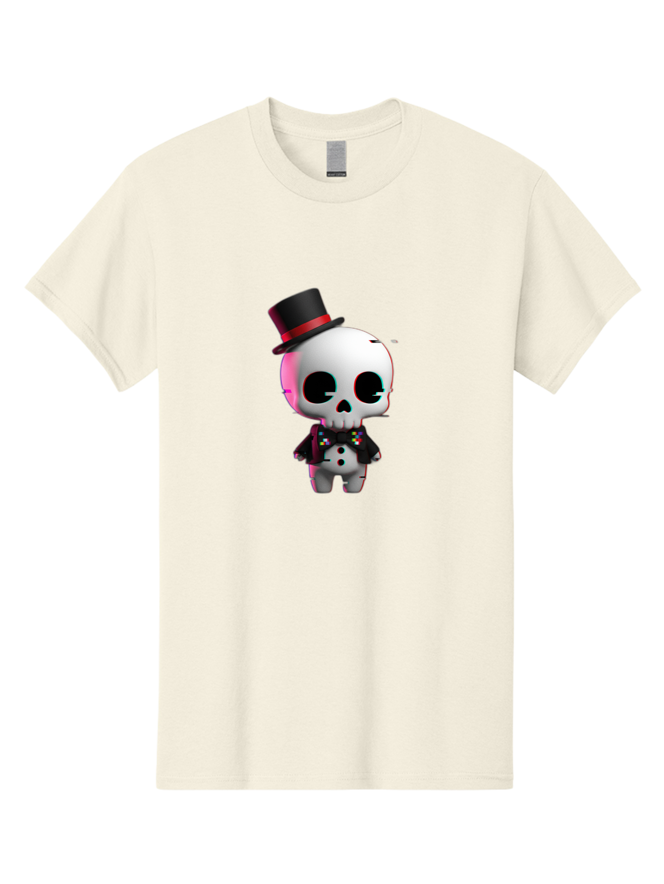 Skull-With-Top-Hat-And-Bow-Tie-1 Men'S Graphic Tee, 100% Cotton, Comfortable Casual Summer Wear, Machine Washable, 3D Rendered Skull, Top Hat And Bow Tie, Gothic Style, Digital Art, Skeleton Character, Colorful Bow Tie, Black Hat, Spooky Chic, Bad623
