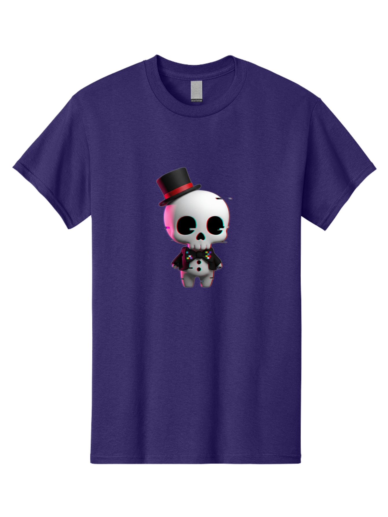 Skull-With-Top-Hat-And-Bow-Tie-1 Men'S Graphic Tee, 100% Cotton, Comfortable Casual Summer Wear, Machine Washable, 3D Rendered Skull, Top Hat And Bow Tie, Gothic Style, Digital Art, Skeleton Character, Colorful Bow Tie, Black Hat, Spooky Chic, Bad623