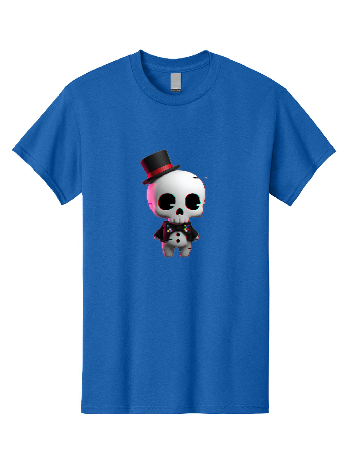 Skull-With-Top-Hat-And-Bow-Tie-1 Men'S Graphic Tee, 100% Cotton, Comfortable Casual Summer Wear, Machine Washable, 3D Rendered Skull, Top Hat And Bow Tie, Gothic Style, Digital Art, Skeleton Character, Colorful Bow Tie, Black Hat, Spooky Chic, Bad623