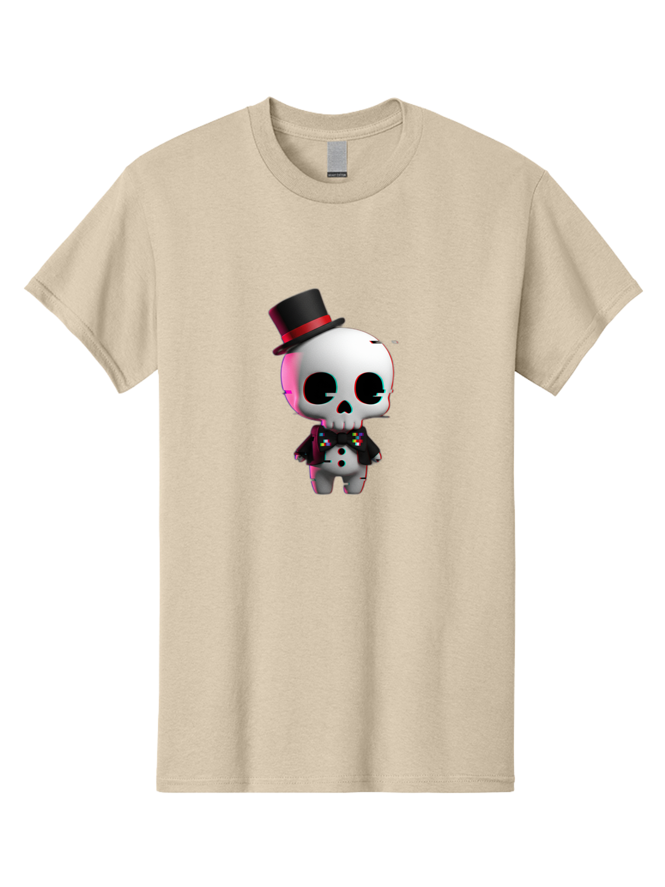 Skull-With-Top-Hat-And-Bow-Tie-1 Men'S Graphic Tee, 100% Cotton, Comfortable Casual Summer Wear, Machine Washable, 3D Rendered Skull, Top Hat And Bow Tie, Gothic Style, Digital Art, Skeleton Character, Colorful Bow Tie, Black Hat, Spooky Chic, Bad623