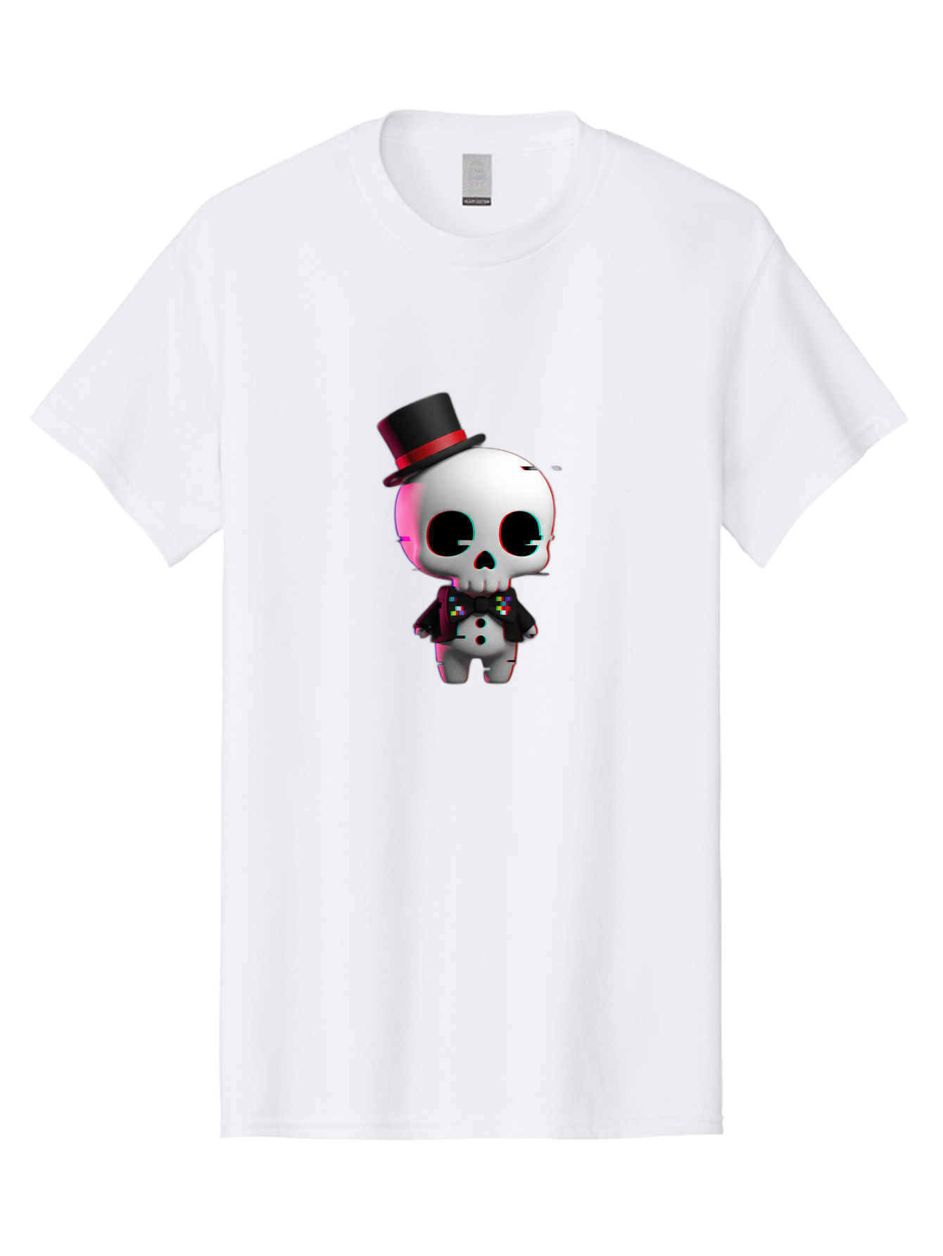 Skull-With-Top-Hat-And-Bow-Tie-1 Men'S Graphic Tee, 100% Cotton, Comfortable Casual Summer Wear, Machine Washable, 3D Rendered Skull, Top Hat And Bow Tie, Gothic Style, Digital Art, Skeleton Character, Colorful Bow Tie, Black Hat, Spooky Chic, Bad623