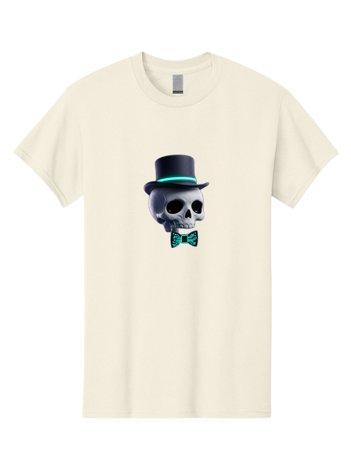 Skull-With-Top-Hat-And-Bow-Tie-2 Men'S Graphic Tee, 100% Cotton, Comfortable Casual Summer Wear, Machine Washable, Skull With Top Hat, Cyberpunk Style, Futuristic, Circuit Board, Bow Tie, Glowing Neon, Tech-Inspired Art, Gothic Chic, Bad624