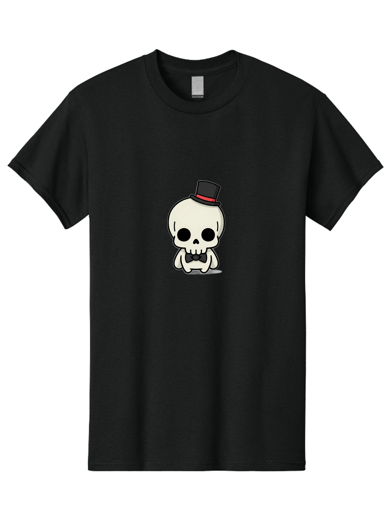 Skull-With-Top-Hat-And-Bow-Tie Men'S Graphic Tee, 100% Cotton, Comfortable Casual Summer Wear, Machine Washable, Cartoon Skull, Top Hat, Black Bow Tie, Skeleton Character, Spooky Charm, Gothic Style, Red Ribbon, Cute Skeleton, Bad625