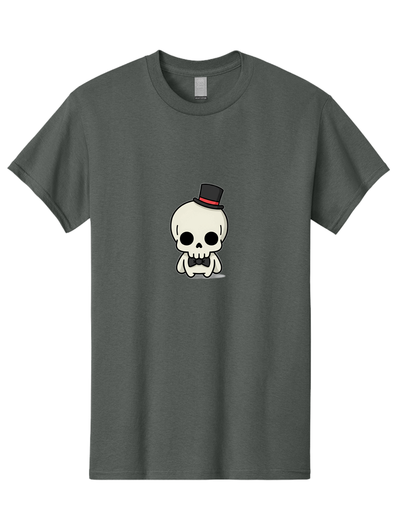 Skull-With-Top-Hat-And-Bow-Tie Men'S Graphic Tee, 100% Cotton, Comfortable Casual Summer Wear, Machine Washable, Cartoon Skull, Top Hat, Black Bow Tie, Skeleton Character, Spooky Charm, Gothic Style, Red Ribbon, Cute Skeleton, Bad625