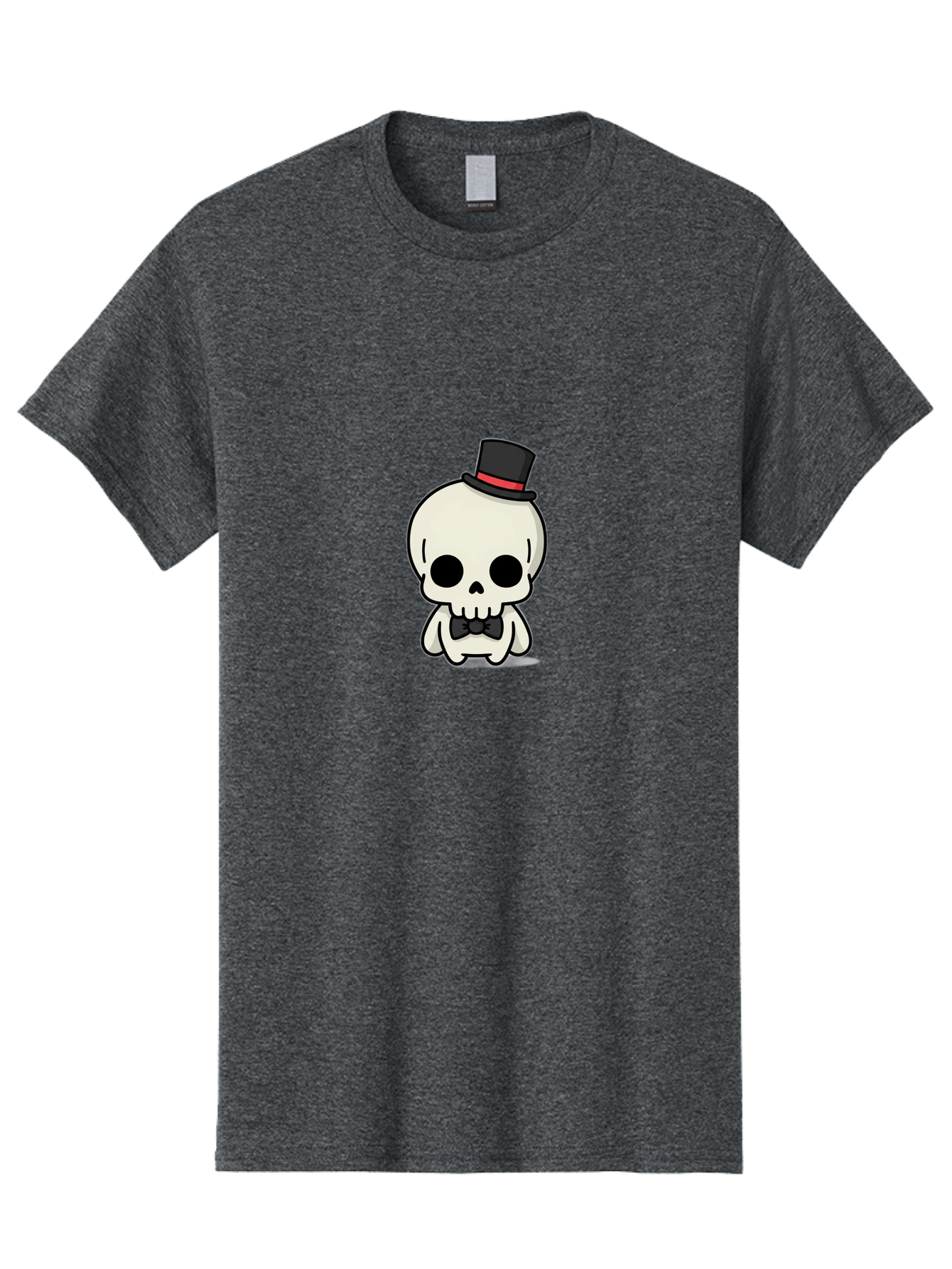 Skull-With-Top-Hat-And-Bow-Tie Men'S Graphic Tee, 100% Cotton, Comfortable Casual Summer Wear, Machine Washable, Cartoon Skull, Top Hat, Black Bow Tie, Skeleton Character, Spooky Charm, Gothic Style, Red Ribbon, Cute Skeleton, Bad625