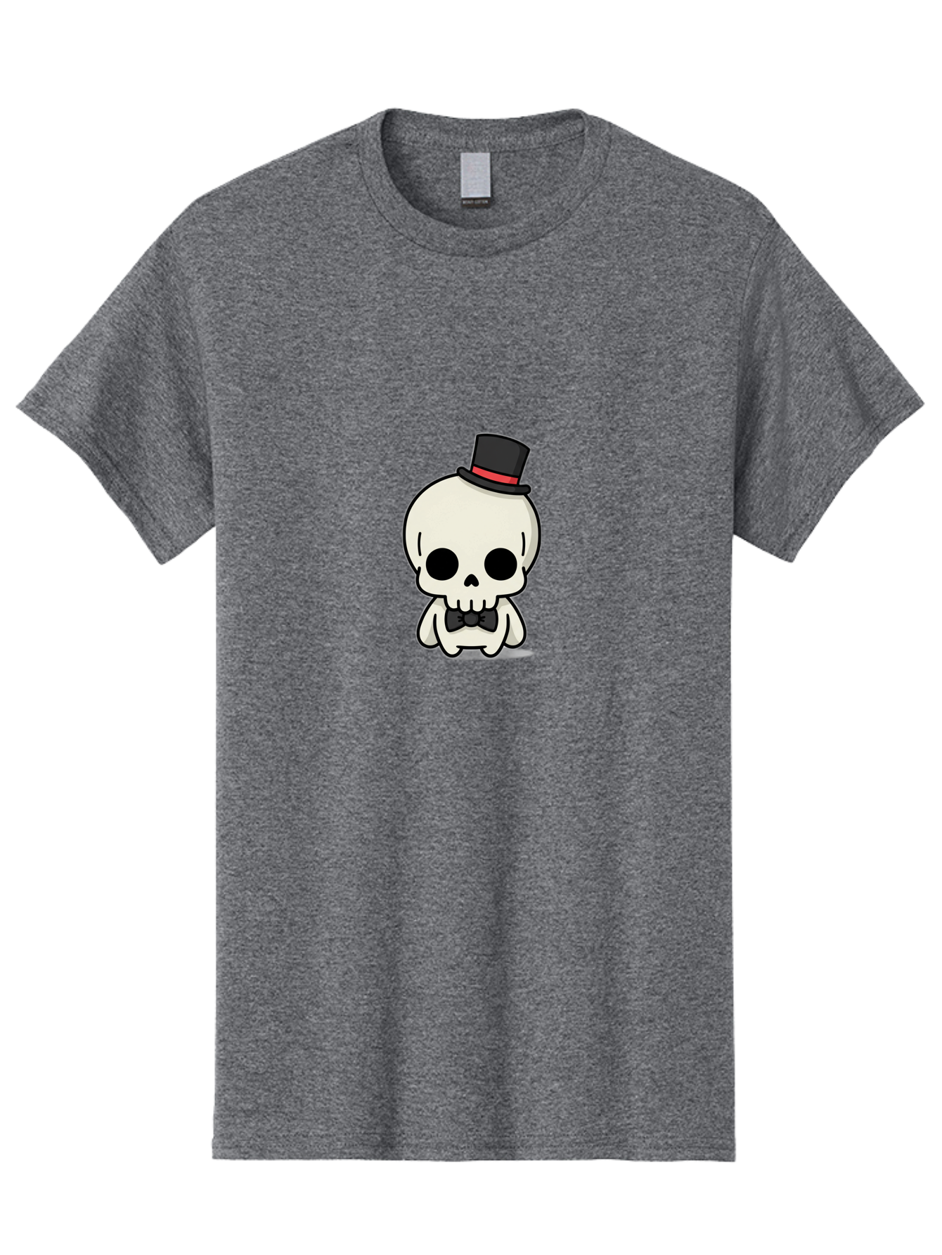 Skull-With-Top-Hat-And-Bow-Tie Men'S Graphic Tee, 100% Cotton, Comfortable Casual Summer Wear, Machine Washable, Cartoon Skull, Top Hat, Black Bow Tie, Skeleton Character, Spooky Charm, Gothic Style, Red Ribbon, Cute Skeleton, Bad625