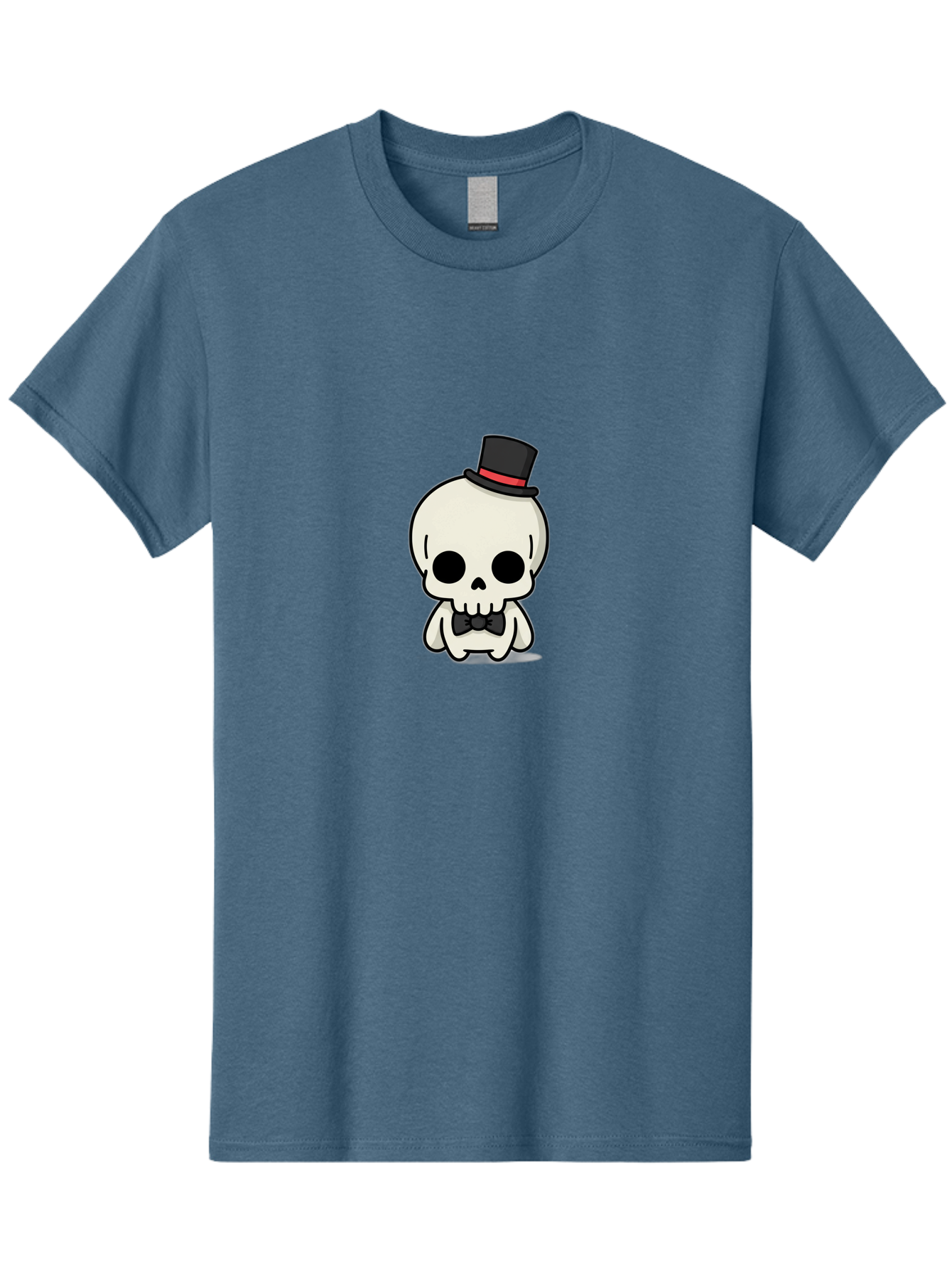 Skull-With-Top-Hat-And-Bow-Tie Men'S Graphic Tee, 100% Cotton, Comfortable Casual Summer Wear, Machine Washable, Cartoon Skull, Top Hat, Black Bow Tie, Skeleton Character, Spooky Charm, Gothic Style, Red Ribbon, Cute Skeleton, Bad625