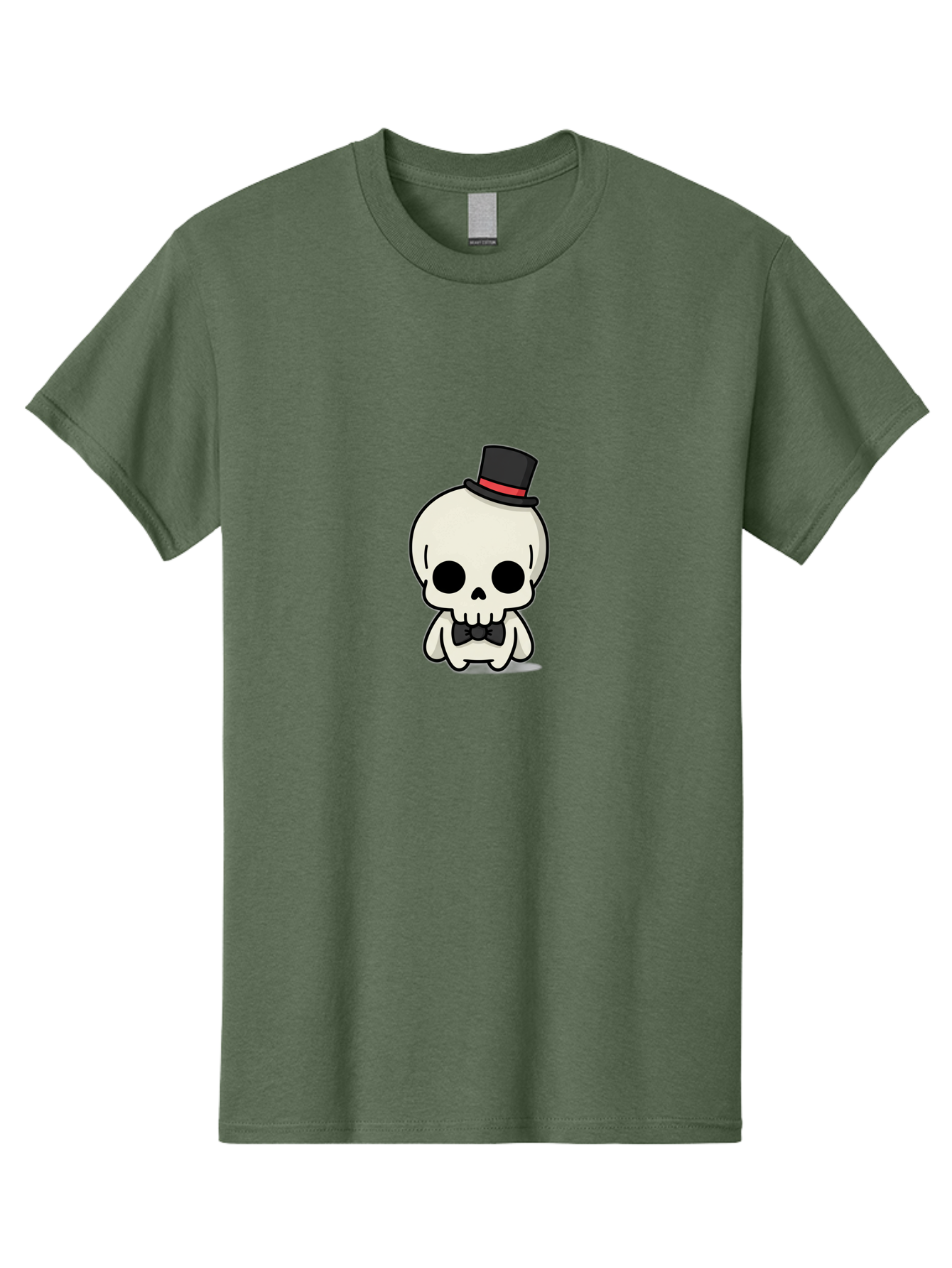 Skull-With-Top-Hat-And-Bow-Tie Men'S Graphic Tee, 100% Cotton, Comfortable Casual Summer Wear, Machine Washable, Cartoon Skull, Top Hat, Black Bow Tie, Skeleton Character, Spooky Charm, Gothic Style, Red Ribbon, Cute Skeleton, Bad625
