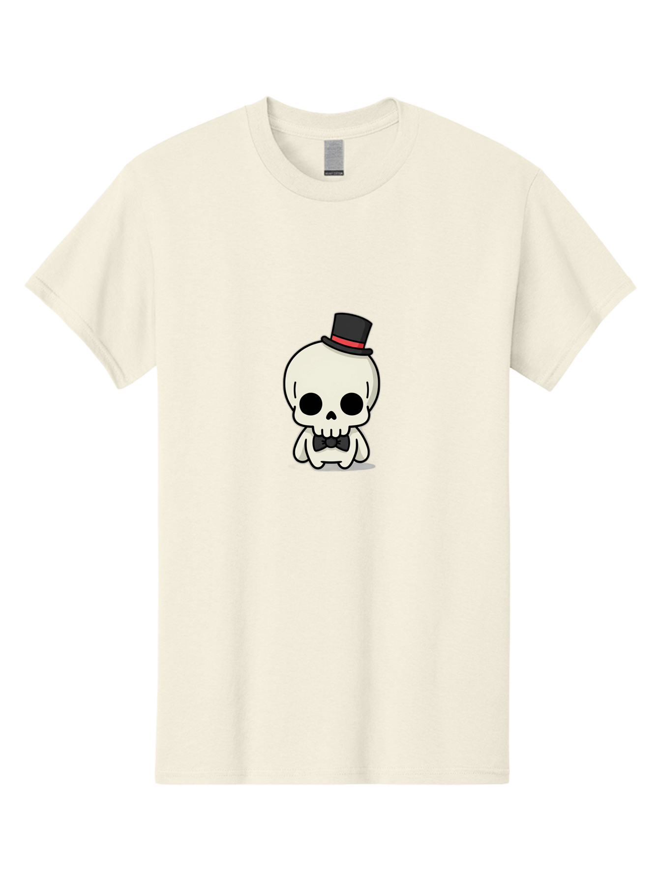Skull-With-Top-Hat-And-Bow-Tie Men'S Graphic Tee, 100% Cotton, Comfortable Casual Summer Wear, Machine Washable, Cartoon Skull, Top Hat, Black Bow Tie, Skeleton Character, Spooky Charm, Gothic Style, Red Ribbon, Cute Skeleton, Bad625