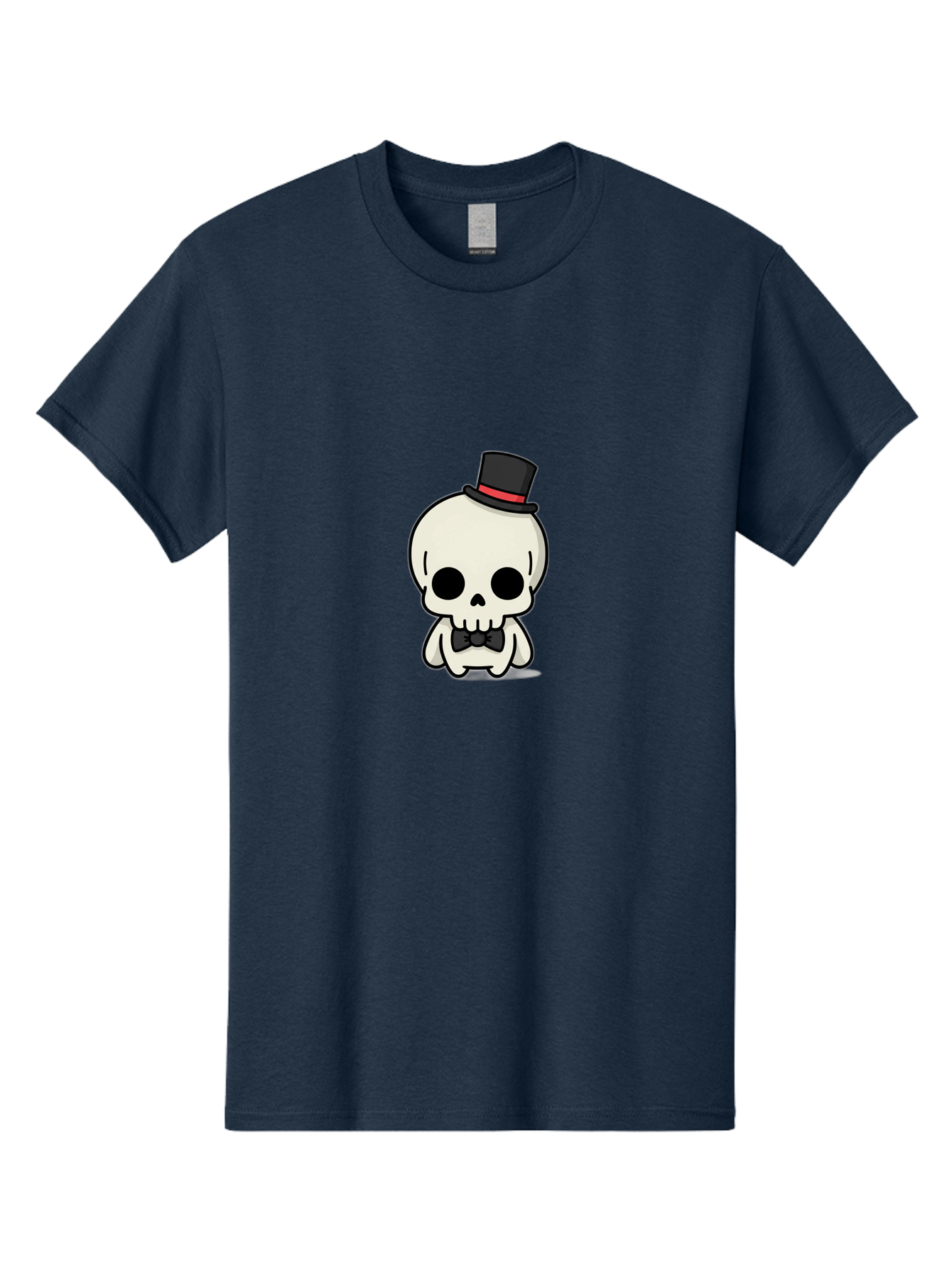 Skull-With-Top-Hat-And-Bow-Tie Men'S Graphic Tee, 100% Cotton, Comfortable Casual Summer Wear, Machine Washable, Cartoon Skull, Top Hat, Black Bow Tie, Skeleton Character, Spooky Charm, Gothic Style, Red Ribbon, Cute Skeleton, Bad625