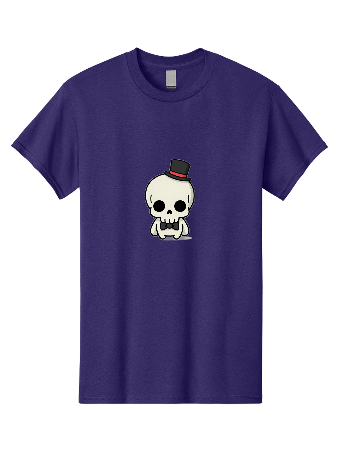 Skull-With-Top-Hat-And-Bow-Tie Men'S Graphic Tee, 100% Cotton, Comfortable Casual Summer Wear, Machine Washable, Cartoon Skull, Top Hat, Black Bow Tie, Skeleton Character, Spooky Charm, Gothic Style, Red Ribbon, Cute Skeleton, Bad625