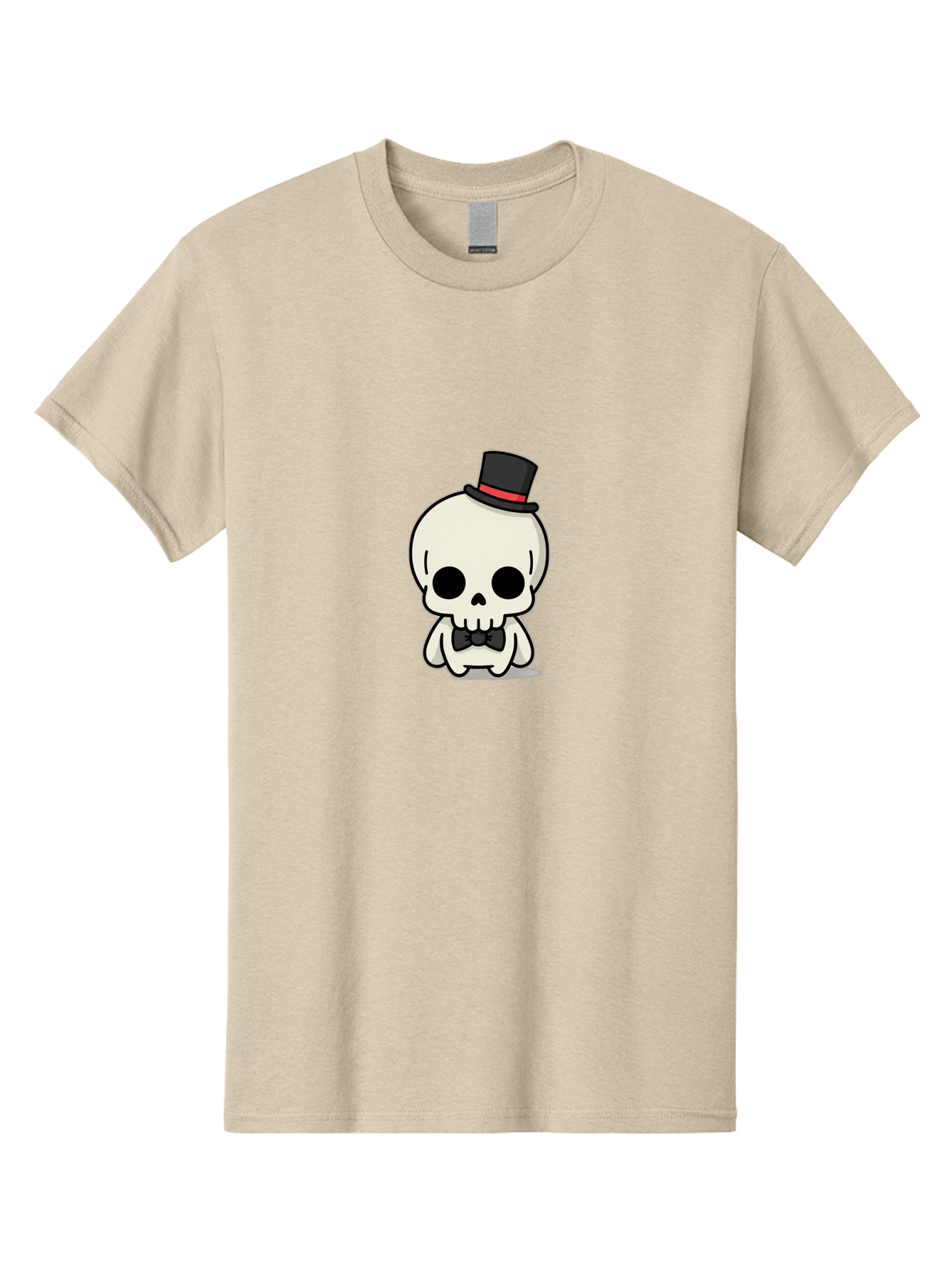 Skull-With-Top-Hat-And-Bow-Tie Men'S Graphic Tee, 100% Cotton, Comfortable Casual Summer Wear, Machine Washable, Cartoon Skull, Top Hat, Black Bow Tie, Skeleton Character, Spooky Charm, Gothic Style, Red Ribbon, Cute Skeleton, Bad625