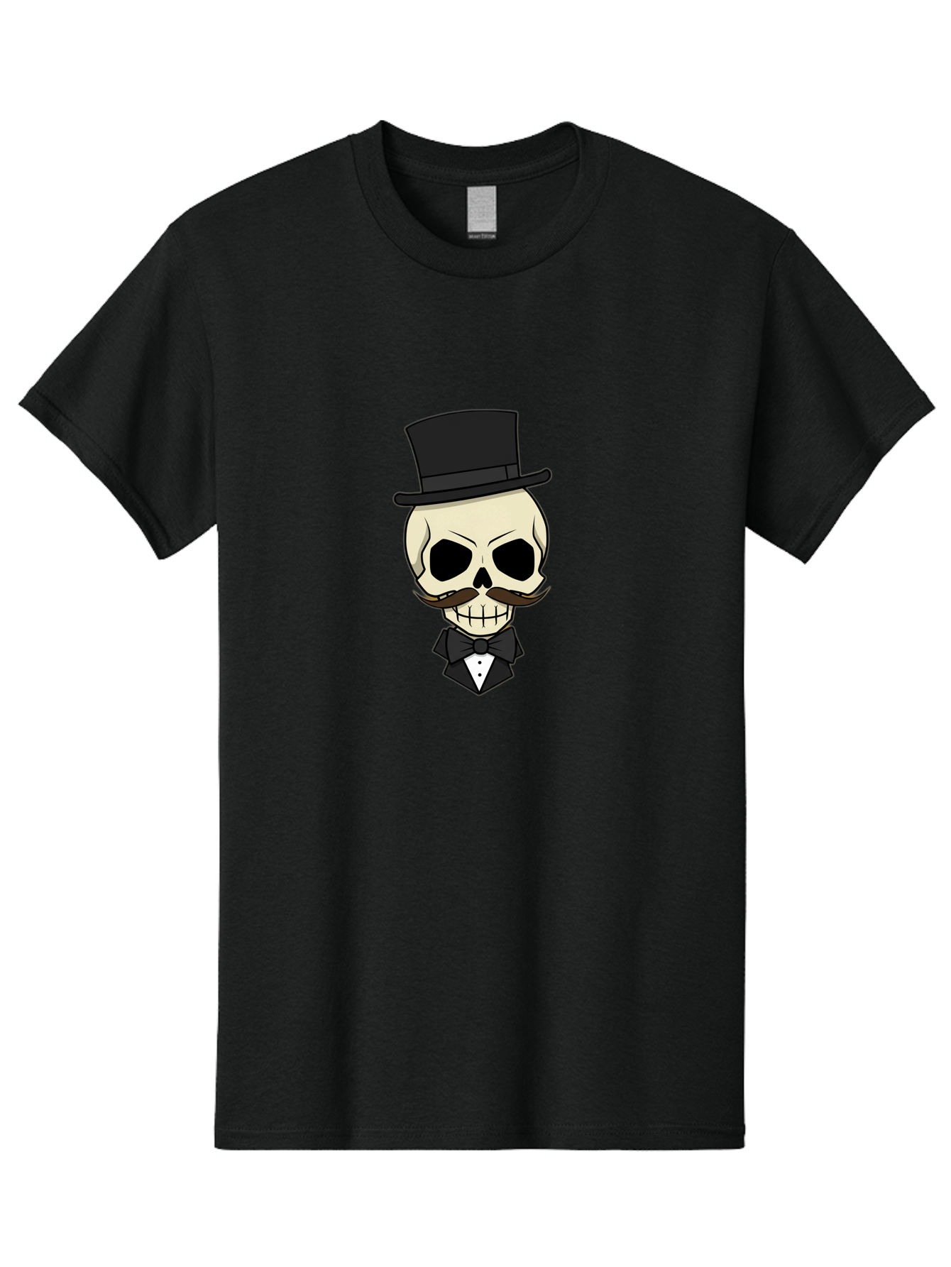 Skull-With-Top-Hat Men'S Graphic Tee, 100% Cotton, Comfortable Casual Summer Wear, Machine Washable, Human Skull With Hat And Mustache, Formal Attire, Bow Tie, Tuxedo, Gentlemanly Appearance, Refined Features, Elegant Design, Quirky Character Bad626