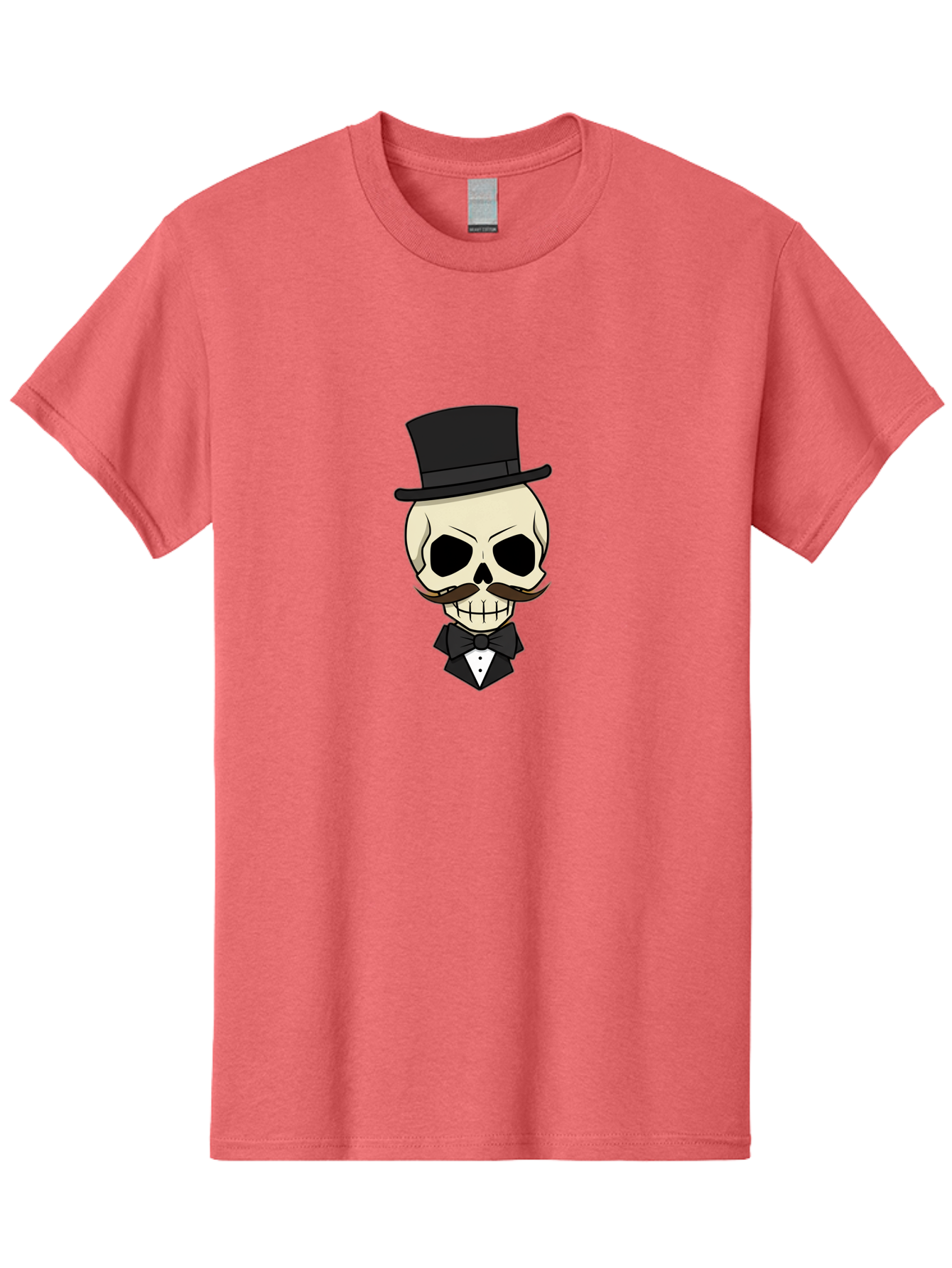 Skull-With-Top-Hat Men'S Graphic Tee, 100% Cotton, Comfortable Casual Summer Wear, Machine Washable, Human Skull With Hat And Mustache, Formal Attire, Bow Tie, Tuxedo, Gentlemanly Appearance, Refined Features, Elegant Design, Quirky Character Bad626