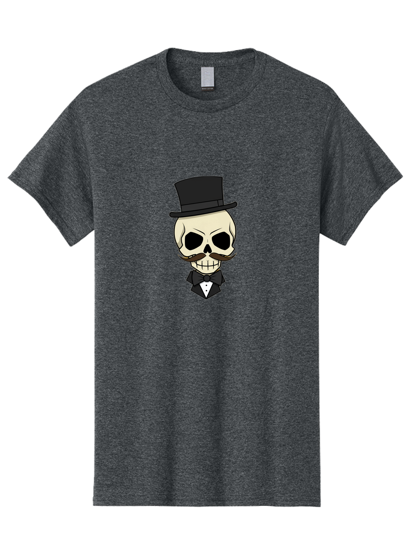 Skull-With-Top-Hat Men'S Graphic Tee, 100% Cotton, Comfortable Casual Summer Wear, Machine Washable, Human Skull With Hat And Mustache, Formal Attire, Bow Tie, Tuxedo, Gentlemanly Appearance, Refined Features, Elegant Design, Quirky Character Bad626
