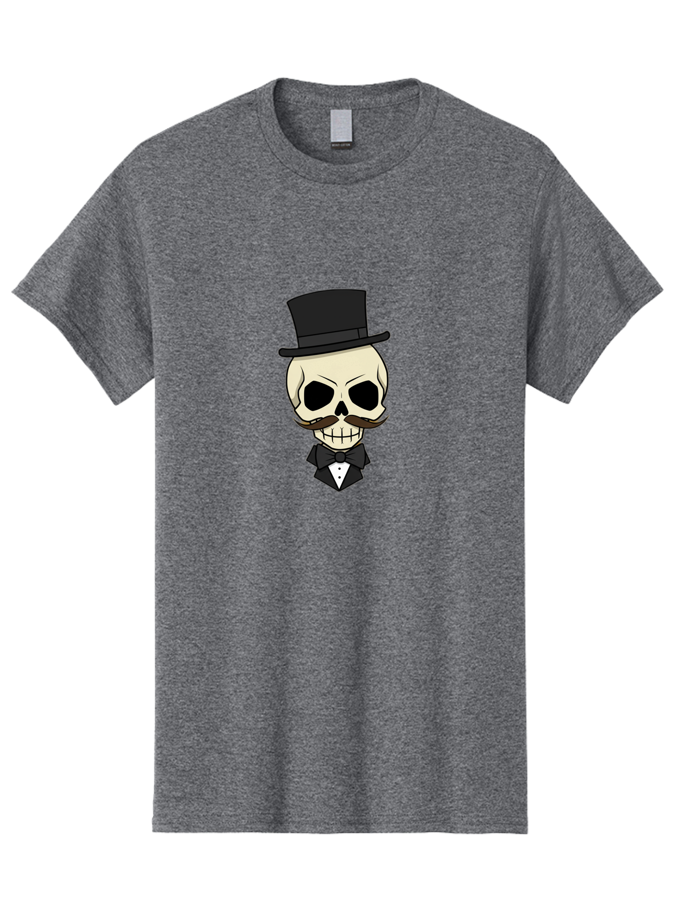Skull-With-Top-Hat Men'S Graphic Tee, 100% Cotton, Comfortable Casual Summer Wear, Machine Washable, Human Skull With Hat And Mustache, Formal Attire, Bow Tie, Tuxedo, Gentlemanly Appearance, Refined Features, Elegant Design, Quirky Character Bad626