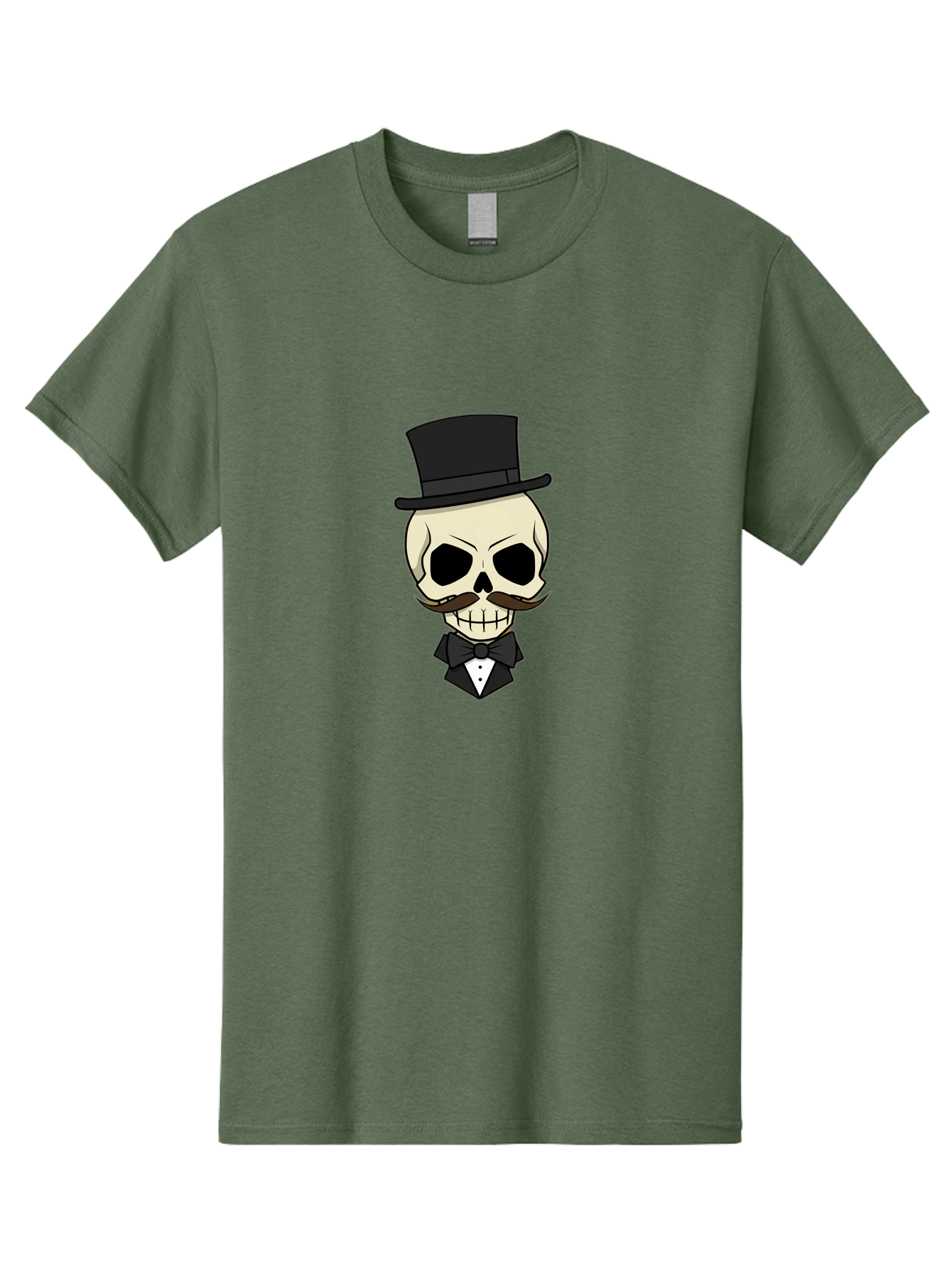 Skull-With-Top-Hat Men'S Graphic Tee, 100% Cotton, Comfortable Casual Summer Wear, Machine Washable, Human Skull With Hat And Mustache, Formal Attire, Bow Tie, Tuxedo, Gentlemanly Appearance, Refined Features, Elegant Design, Quirky Character Bad626