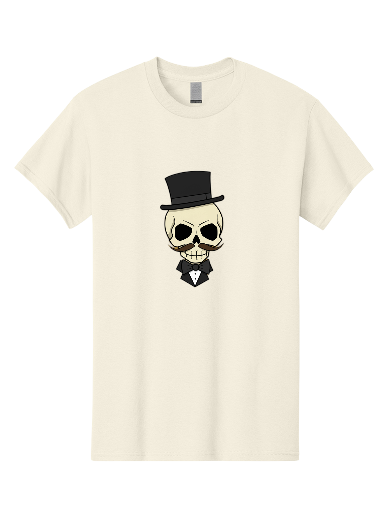 Skull-With-Top-Hat Men'S Graphic Tee, 100% Cotton, Comfortable Casual Summer Wear, Machine Washable, Human Skull With Hat And Mustache, Formal Attire, Bow Tie, Tuxedo, Gentlemanly Appearance, Refined Features, Elegant Design, Quirky Character Bad626
