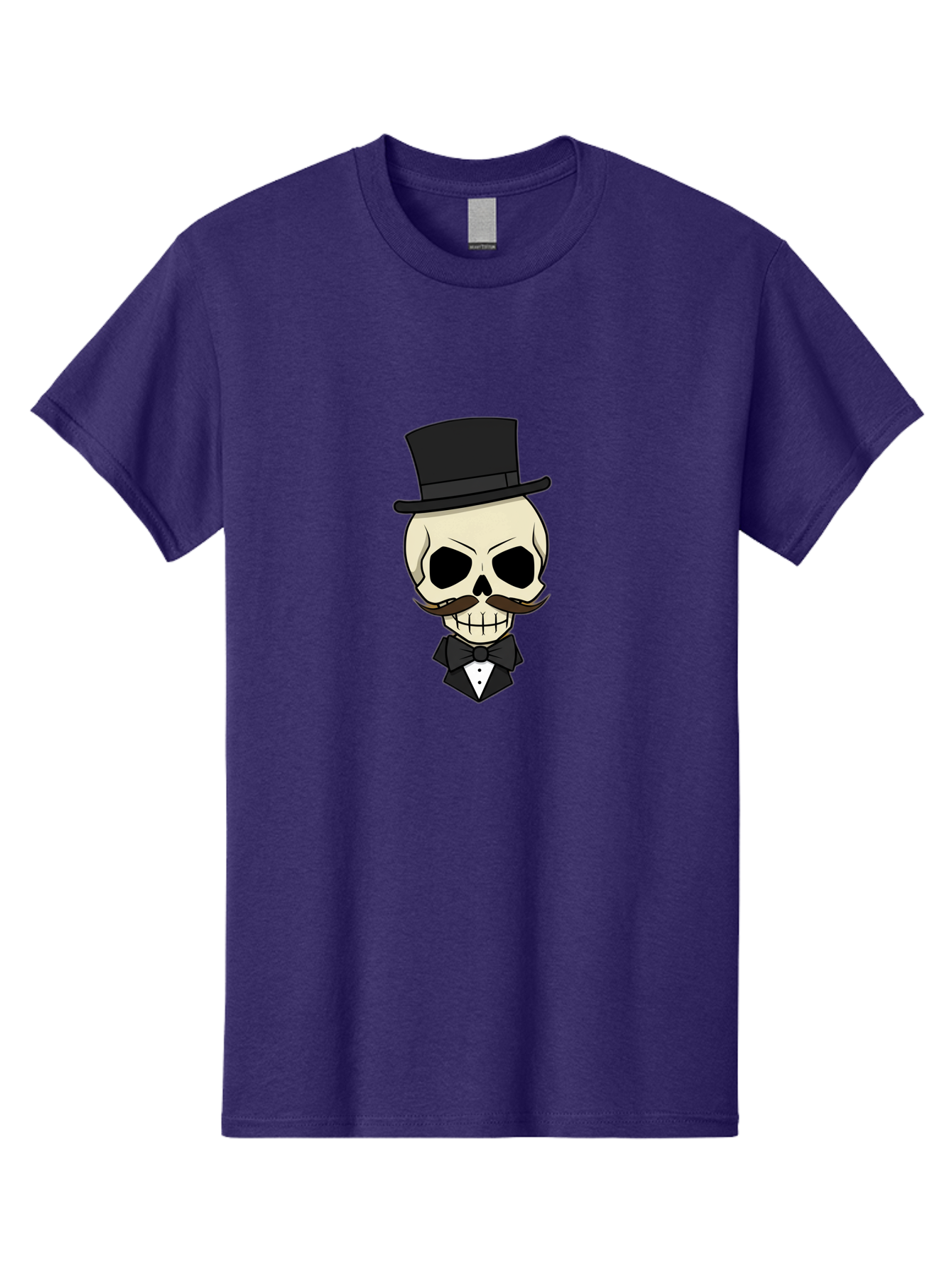 Skull-With-Top-Hat Men'S Graphic Tee, 100% Cotton, Comfortable Casual Summer Wear, Machine Washable, Human Skull With Hat And Mustache, Formal Attire, Bow Tie, Tuxedo, Gentlemanly Appearance, Refined Features, Elegant Design, Quirky Character Bad626