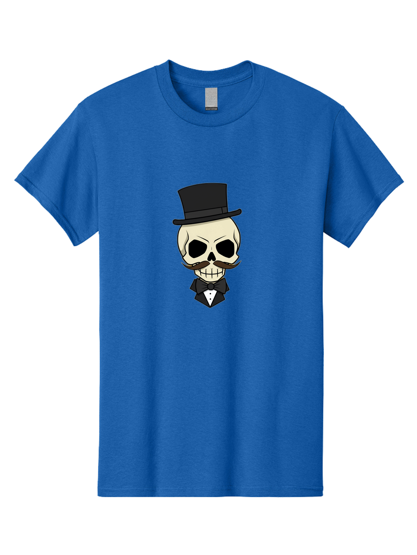 Skull-With-Top-Hat Men'S Graphic Tee, 100% Cotton, Comfortable Casual Summer Wear, Machine Washable, Human Skull With Hat And Mustache, Formal Attire, Bow Tie, Tuxedo, Gentlemanly Appearance, Refined Features, Elegant Design, Quirky Character Bad626