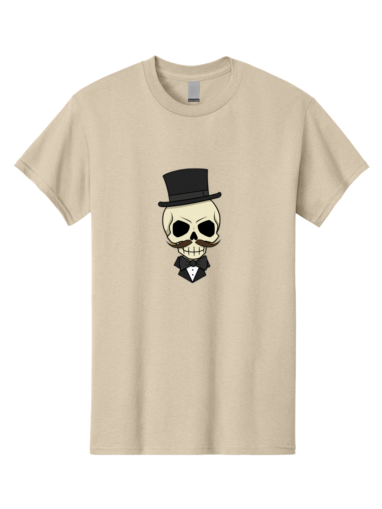 Skull-With-Top-Hat Men'S Graphic Tee, 100% Cotton, Comfortable Casual Summer Wear, Machine Washable, Human Skull With Hat And Mustache, Formal Attire, Bow Tie, Tuxedo, Gentlemanly Appearance, Refined Features, Elegant Design, Quirky Character Bad626