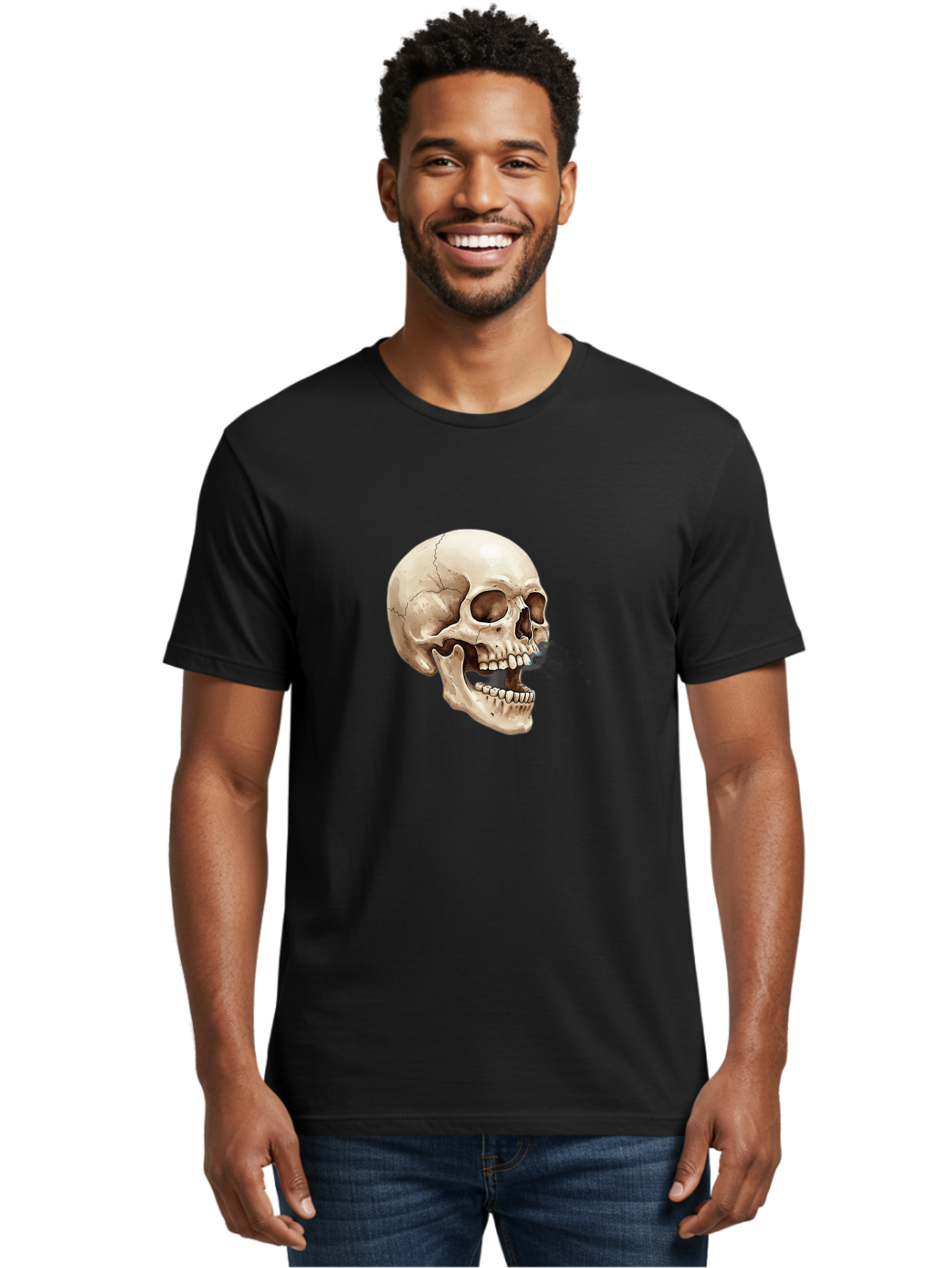 Skull Men'S Graphic Tee, 100% Cotton, Comfortable Casual Summer Wear, Machine Washable, Human Skull, Skeletal Head, Jawbone, Teeth, Anatomy, Bones, Forensic Science, Medical Illustration, Skull Structure Bad627