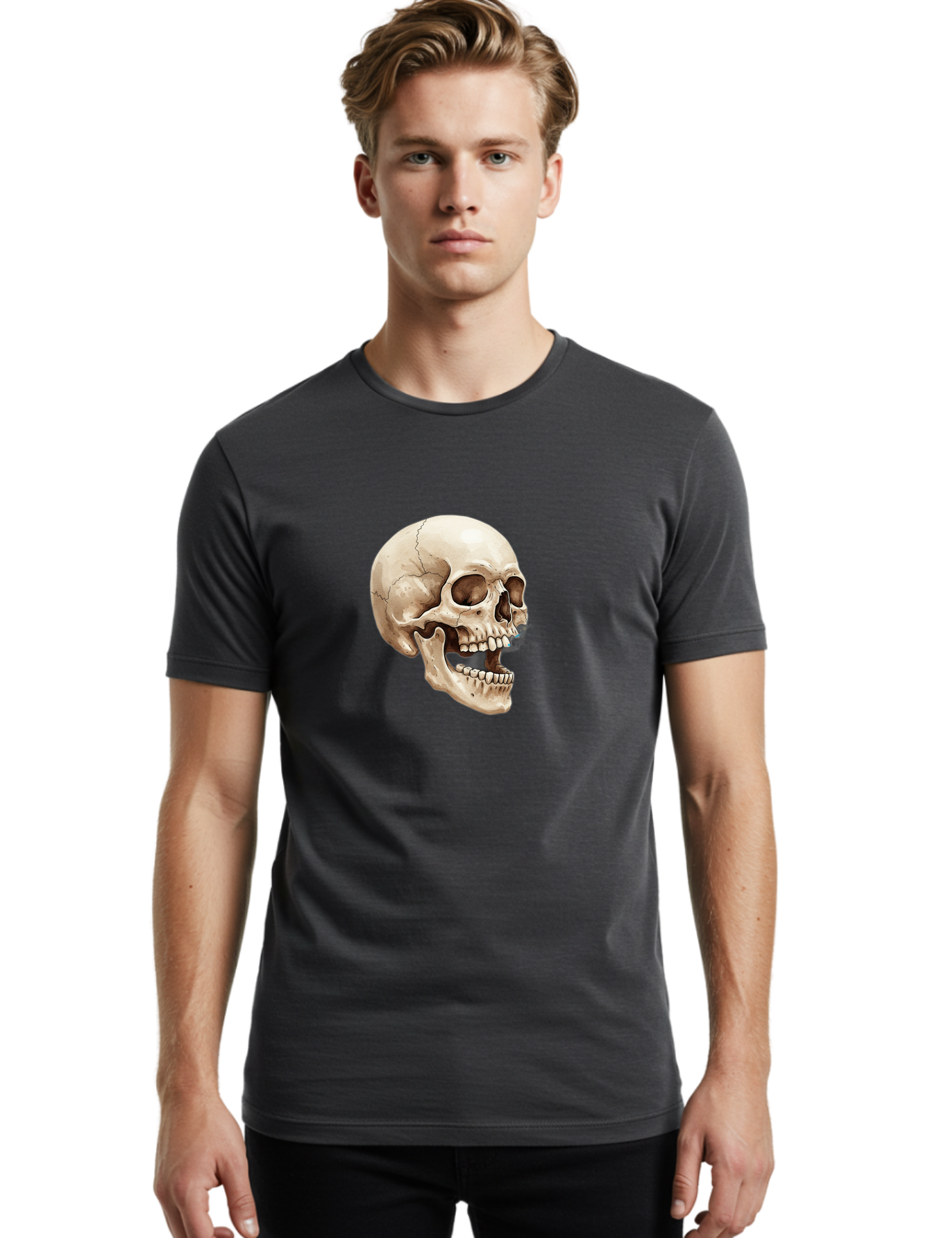 Skull Men'S Graphic Tee, 100% Cotton, Comfortable Casual Summer Wear, Machine Washable, Human Skull, Skeletal Head, Jawbone, Teeth, Anatomy, Bones, Forensic Science, Medical Illustration, Skull Structure Bad627