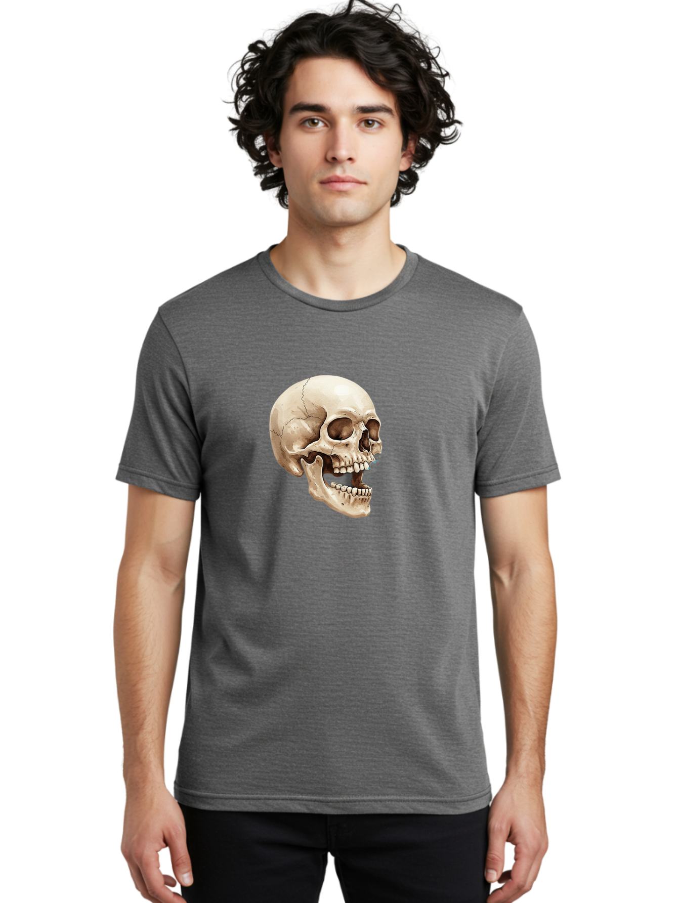 Skull Men'S Graphic Tee, 100% Cotton, Comfortable Casual Summer Wear, Machine Washable, Human Skull, Skeletal Head, Jawbone, Teeth, Anatomy, Bones, Forensic Science, Medical Illustration, Skull Structure Bad627